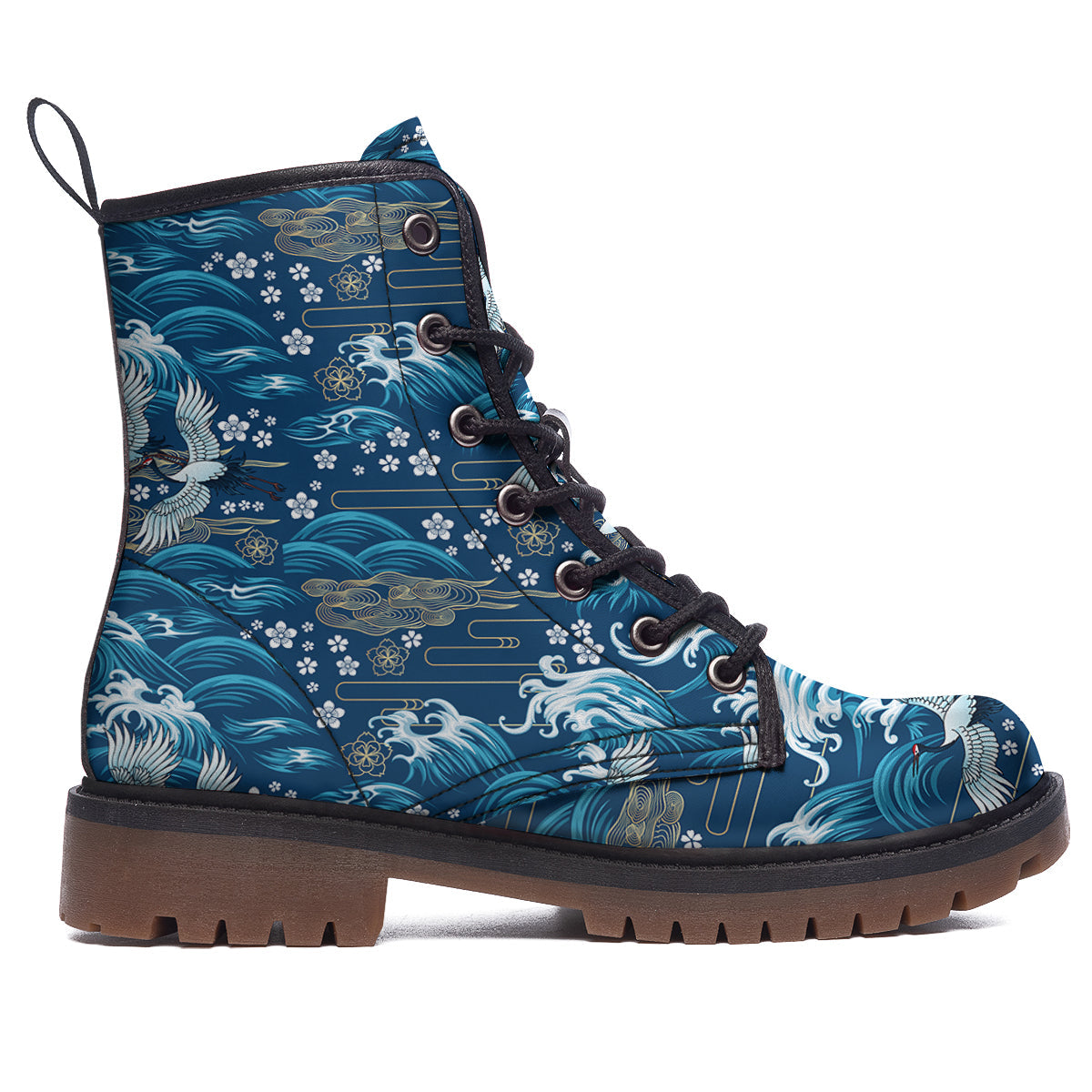 Blue Oriental Sea Print Pattern Work Boots-grizzshop
