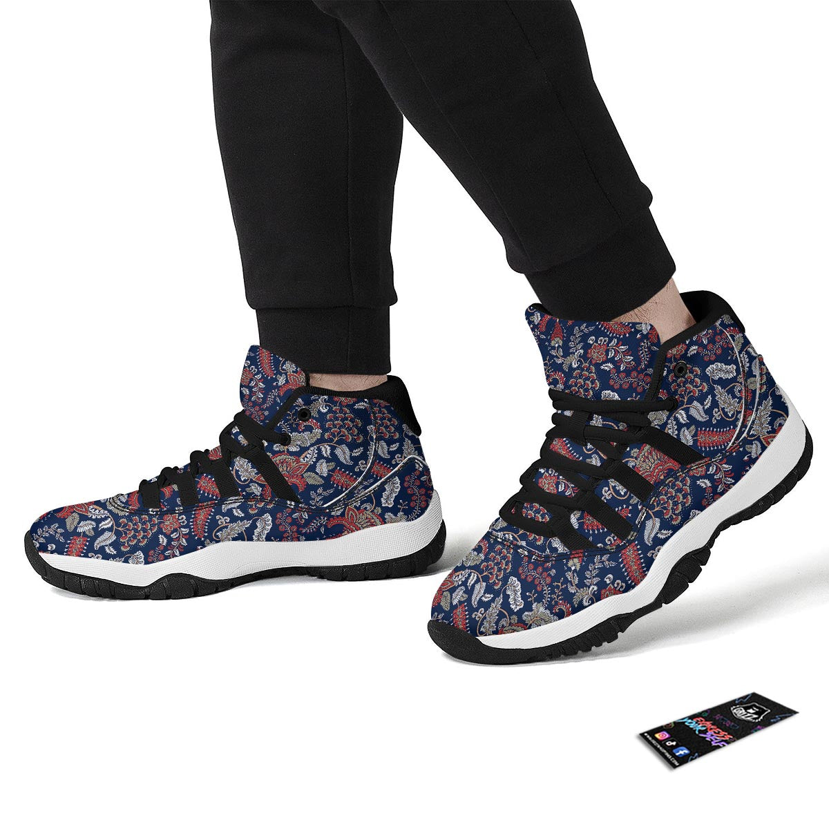 Blue Paisley Black Bball Shoes-grizzshop