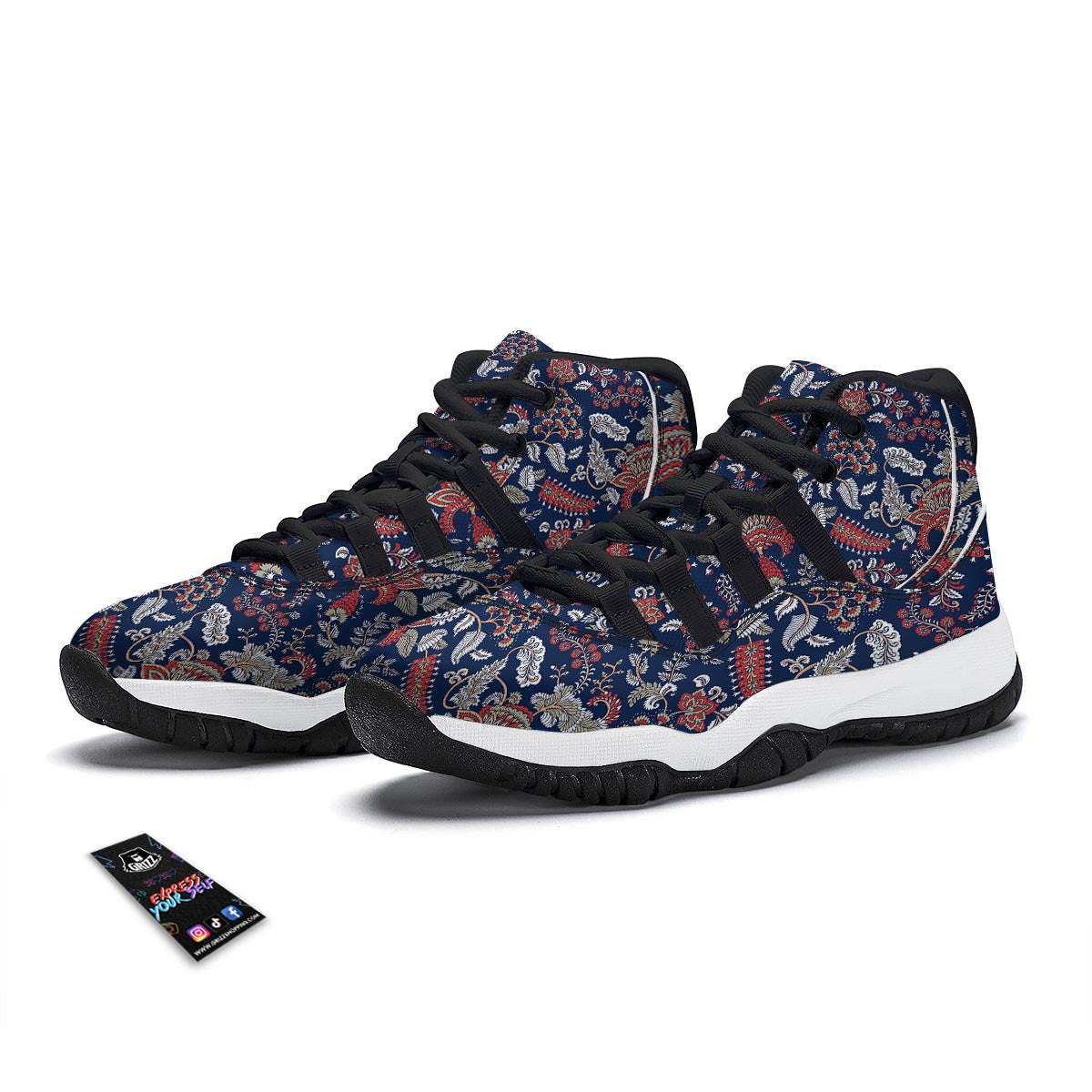 Blue Paisley Black Bball Shoes-grizzshop