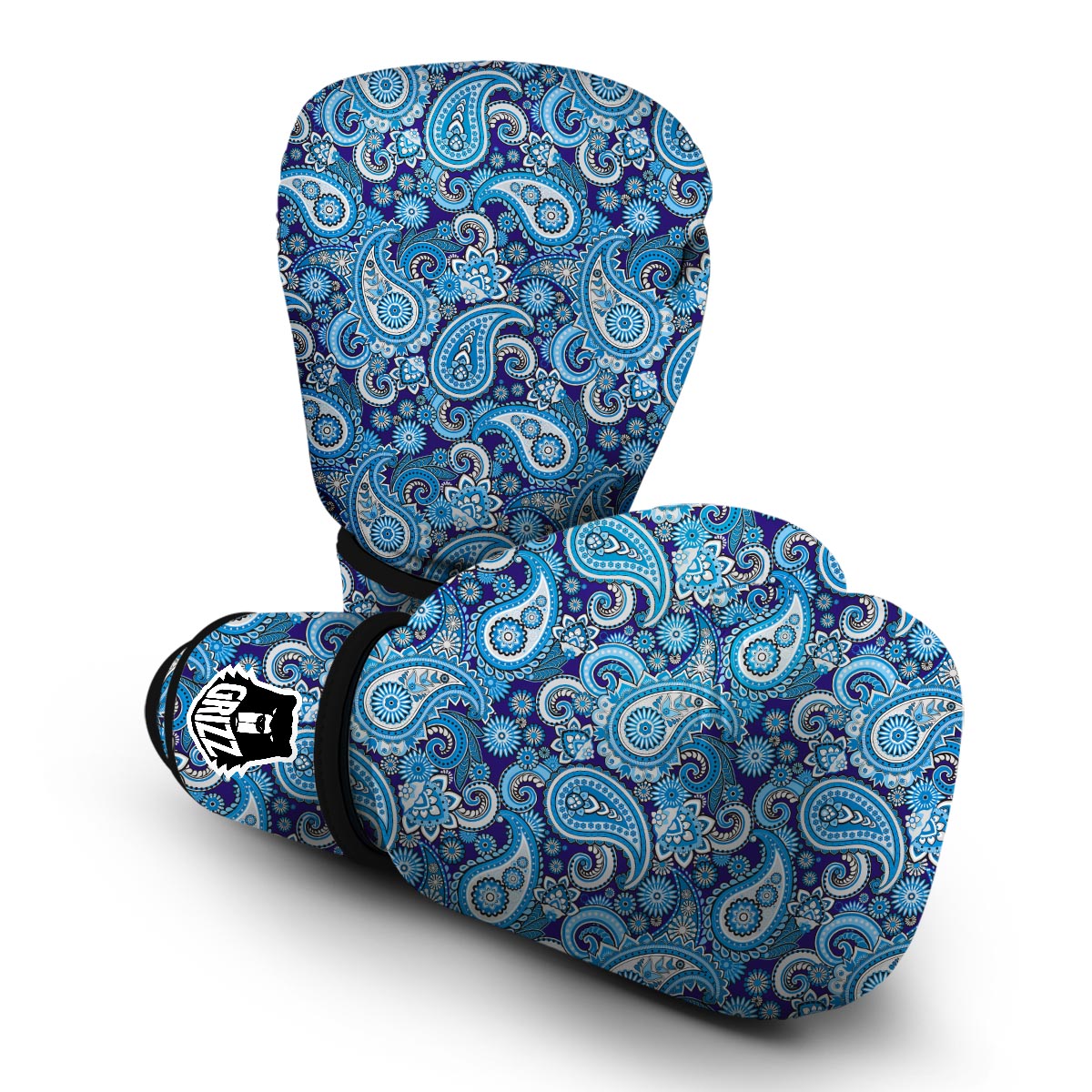 Blue Paisley Pattern Print Boxing Gloves-grizzshop
