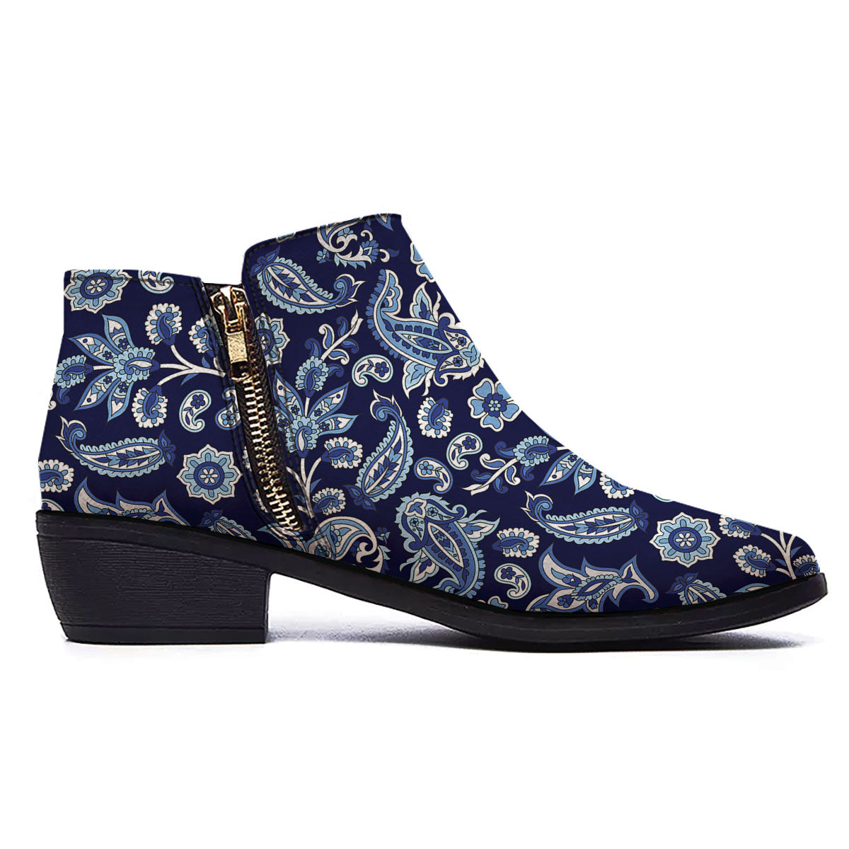Blue Paisley Print Pattern Ankle Boots-grizzshop