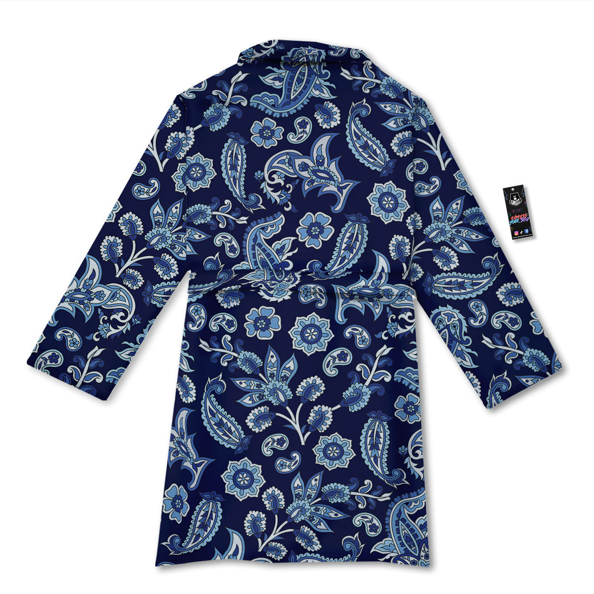 Blue Paisley Print Pattern Bathrobe-grizzshop