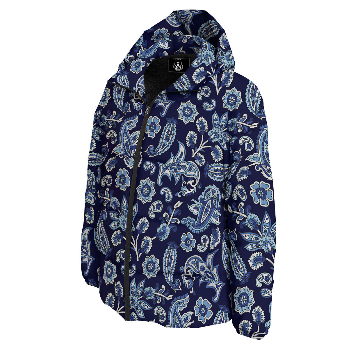 Blue Paisley Print Pattern Down Jacket-grizzshop