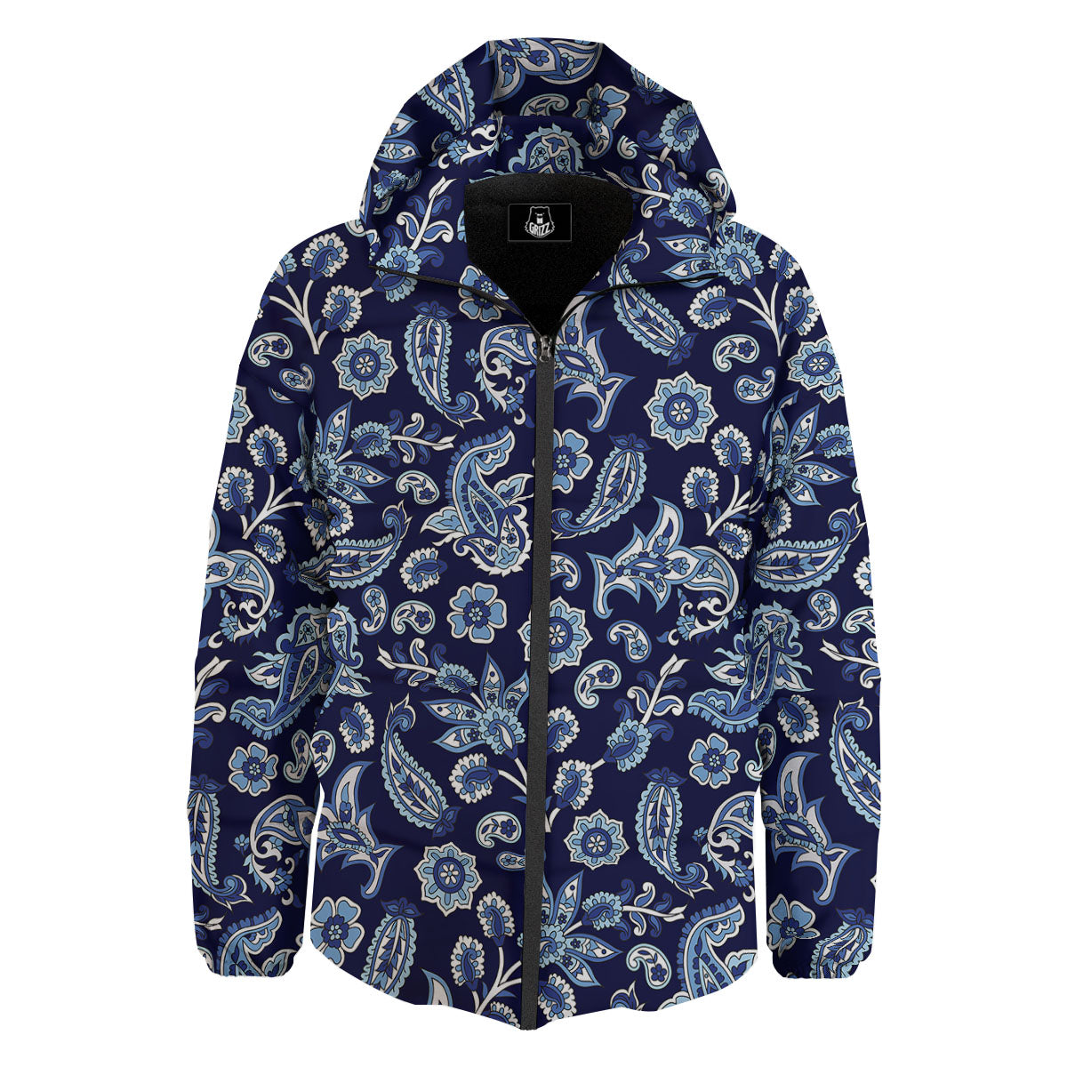 Blue Paisley Print Pattern Down Jacket-grizzshop