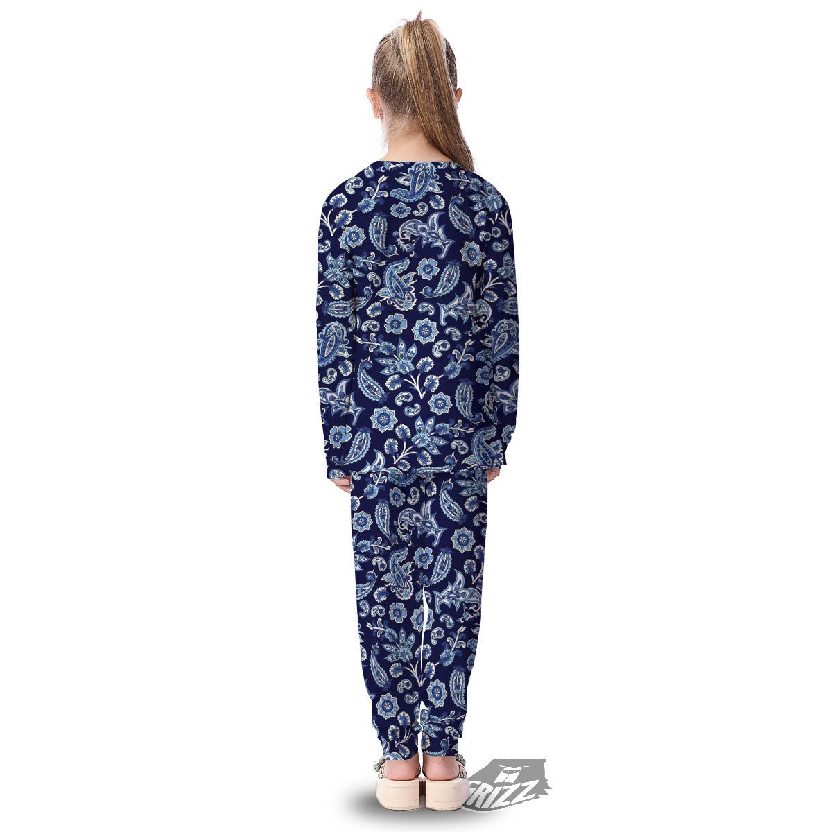 Blue Paisley Print Pattern Kid's Pajamas-grizzshop