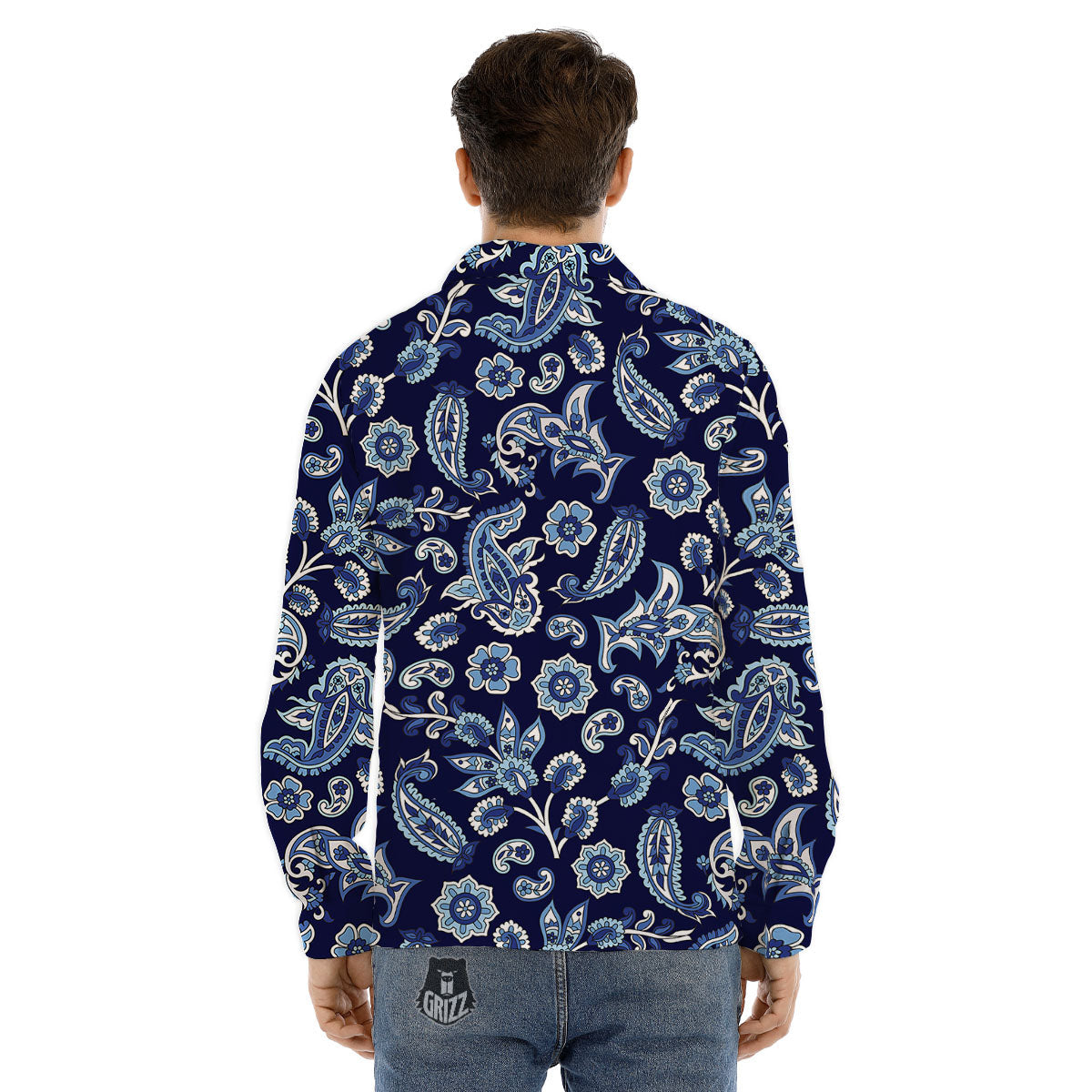 Blue Paisley Print Pattern Men's Dress Shirts-grizzshop