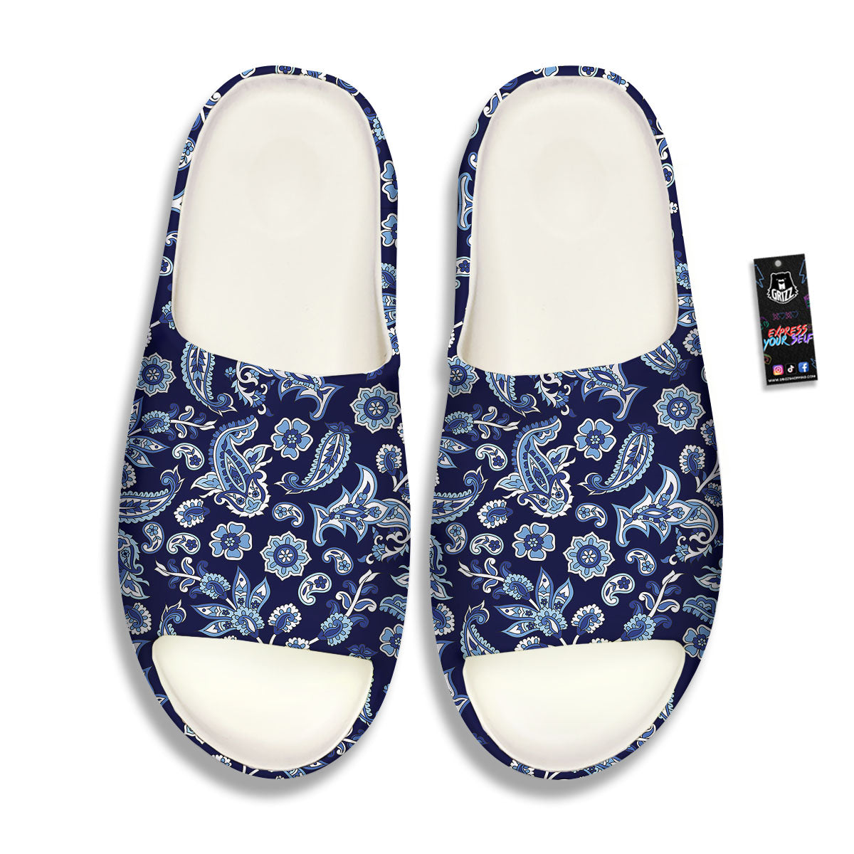 Blue Paisley Print Pattern Sandals-grizzshop