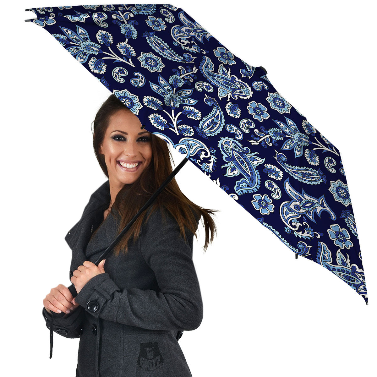 Blue Paisley Print Pattern Umbrella-grizzshop