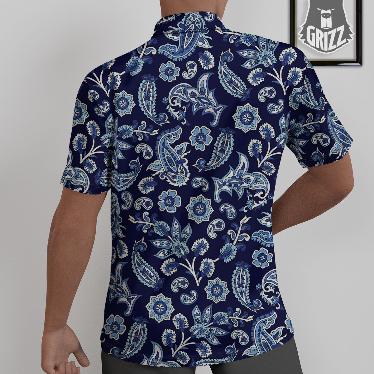 Blue Paisley Print Pattern Untucked Shirts-grizzshop