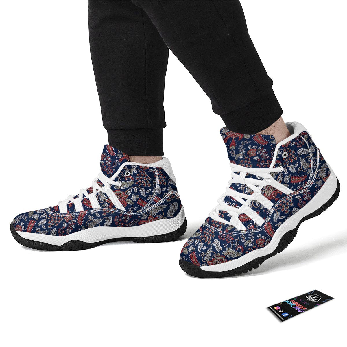 Blue Paisley White Bball Shoes-grizzshop