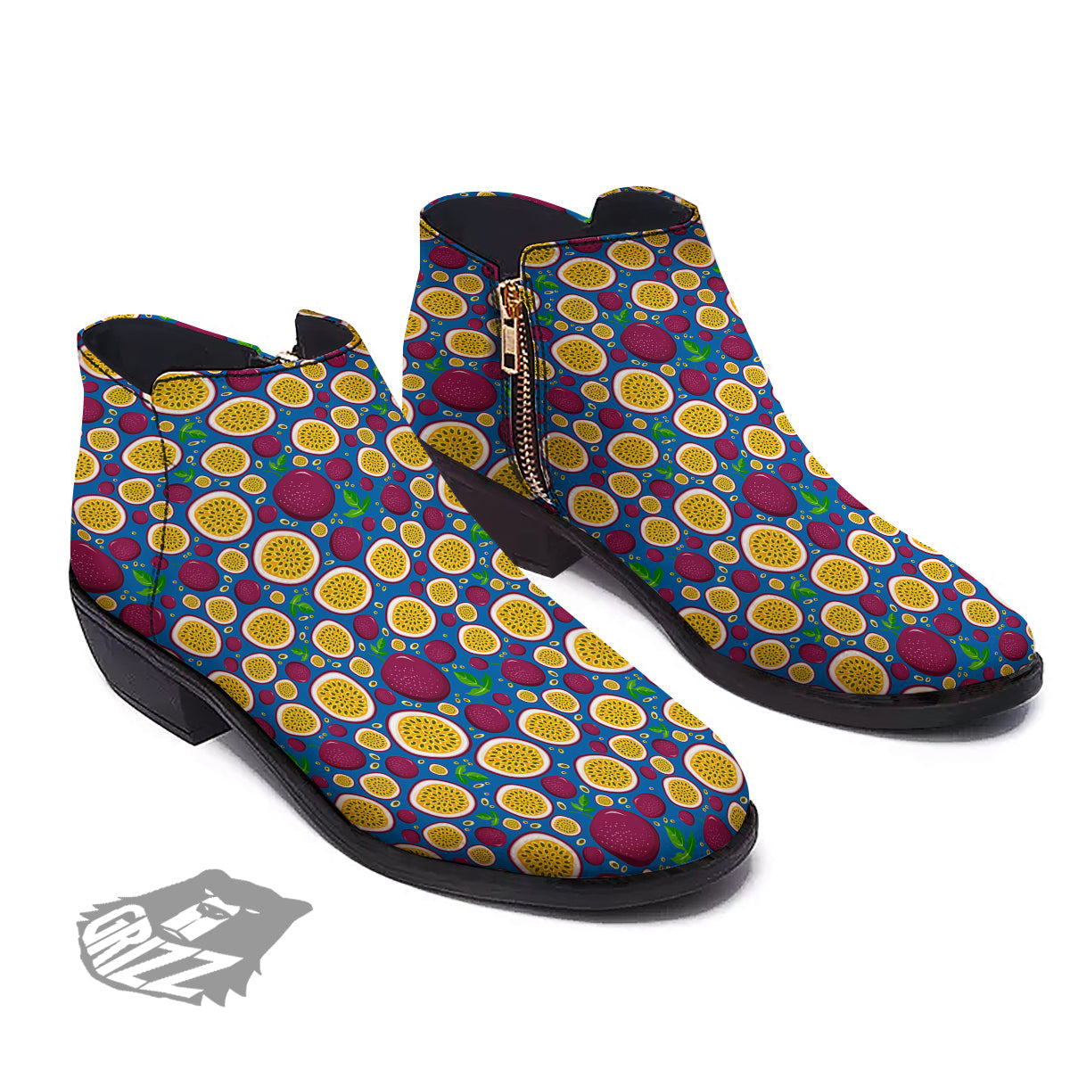 Blue Passion Fruit Print Pattern Ankle Boots-grizzshop