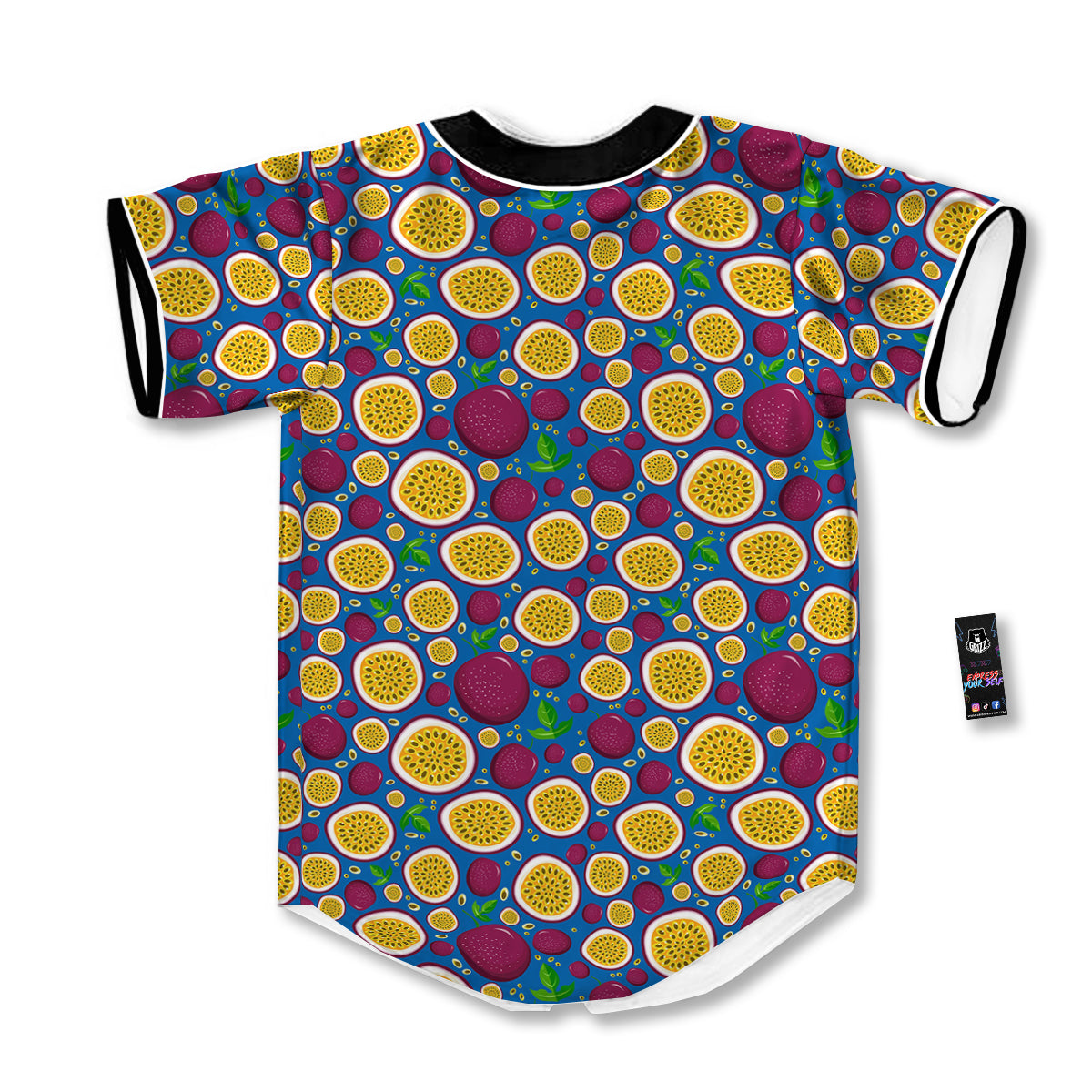Blue Passion Fruit Print Pattern Baseball Jersey-grizzshop