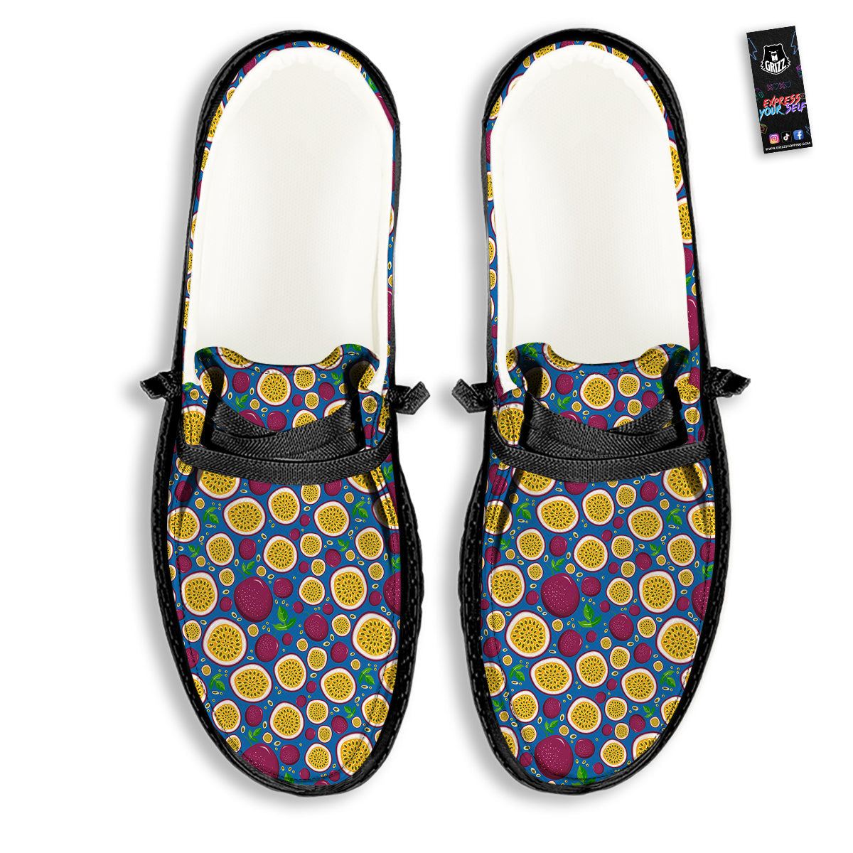 Blue Passion Fruit Print Pattern Black Loafers-grizzshop