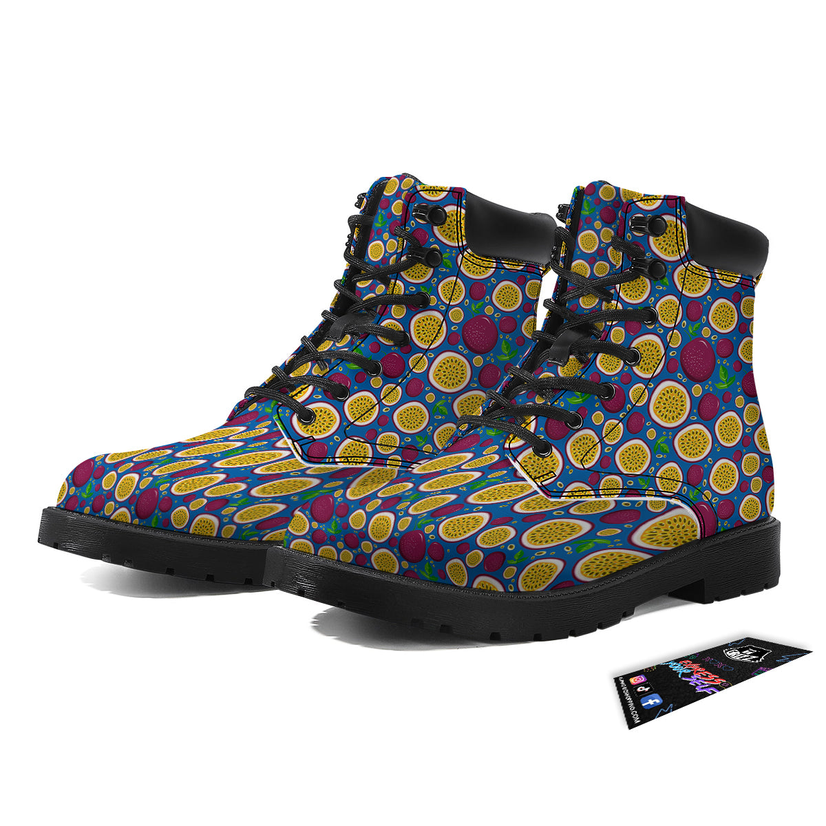 Blue Passion Fruit Print Pattern Boots-grizzshop