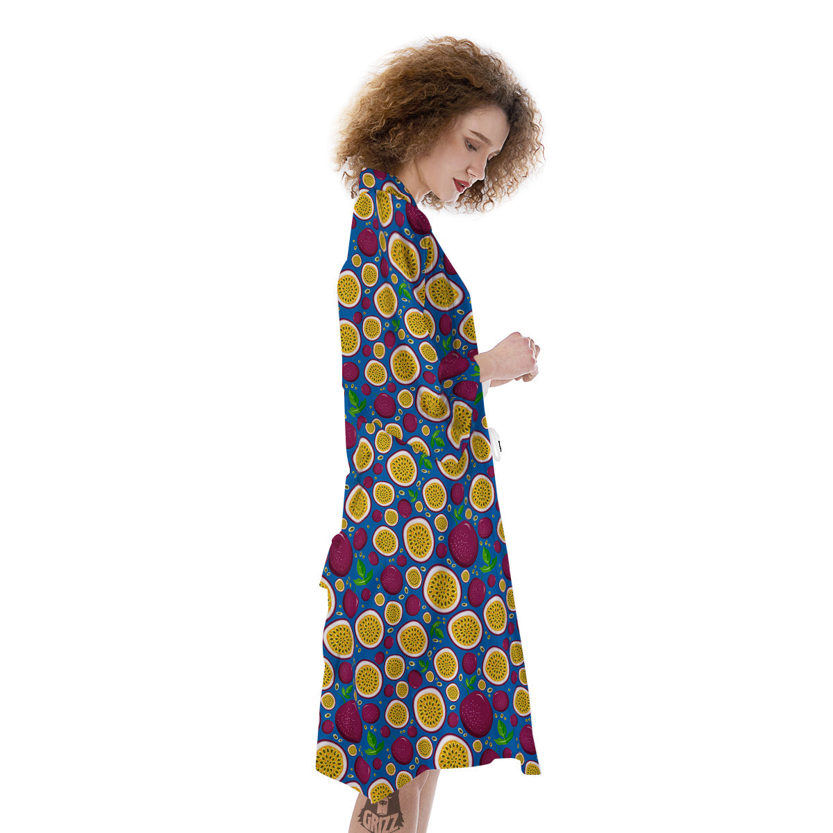 Blue Passion Fruit Print Pattern Kimono-grizzshop