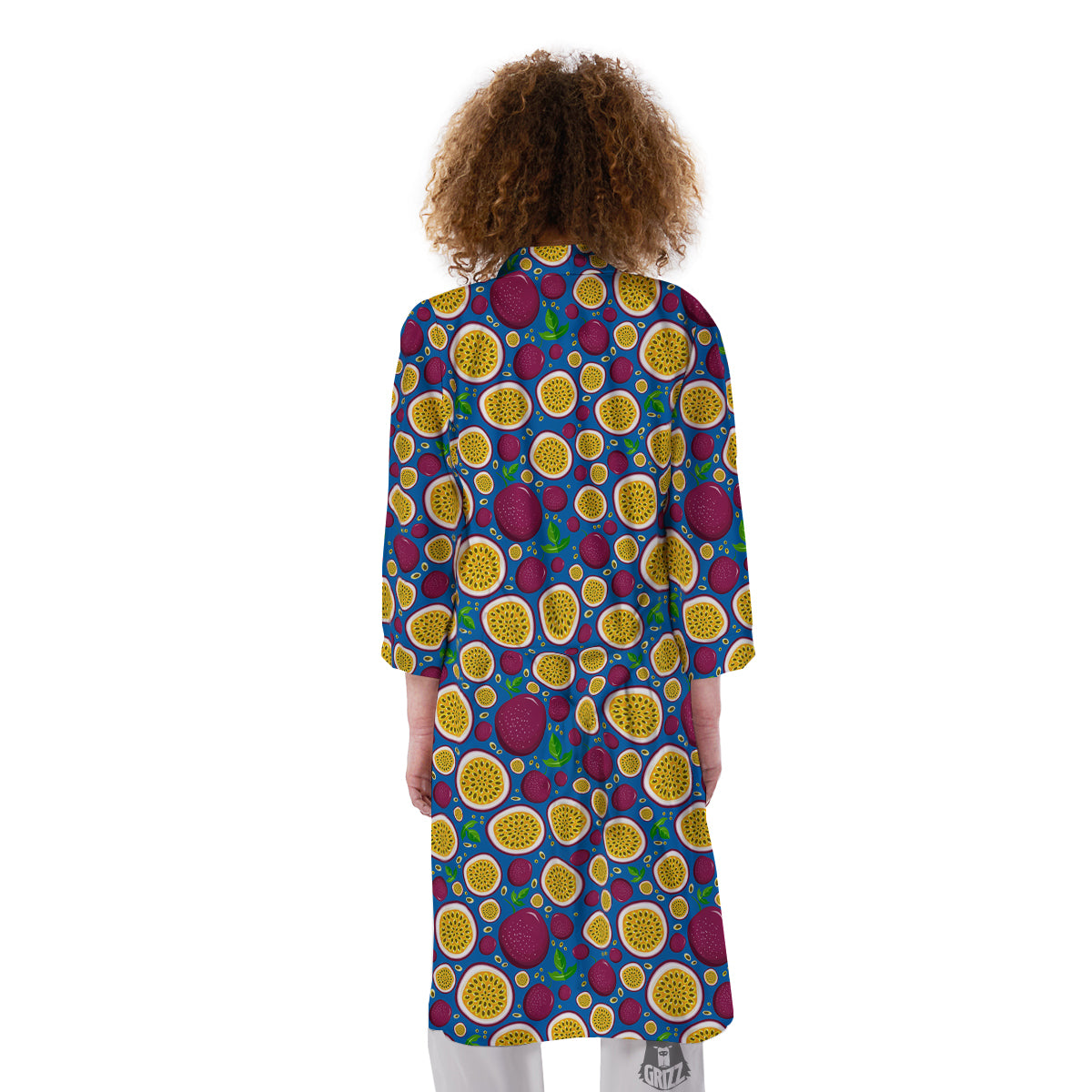 Blue Passion Fruit Print Pattern Kimono-grizzshop