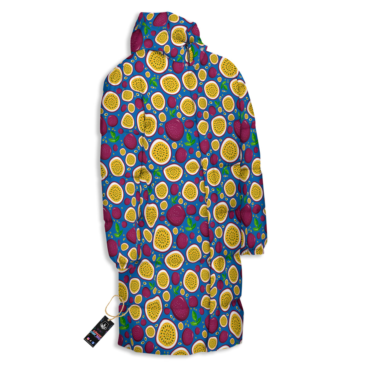 Blue Passion Fruit Print Pattern Long Down Jacket-grizzshop