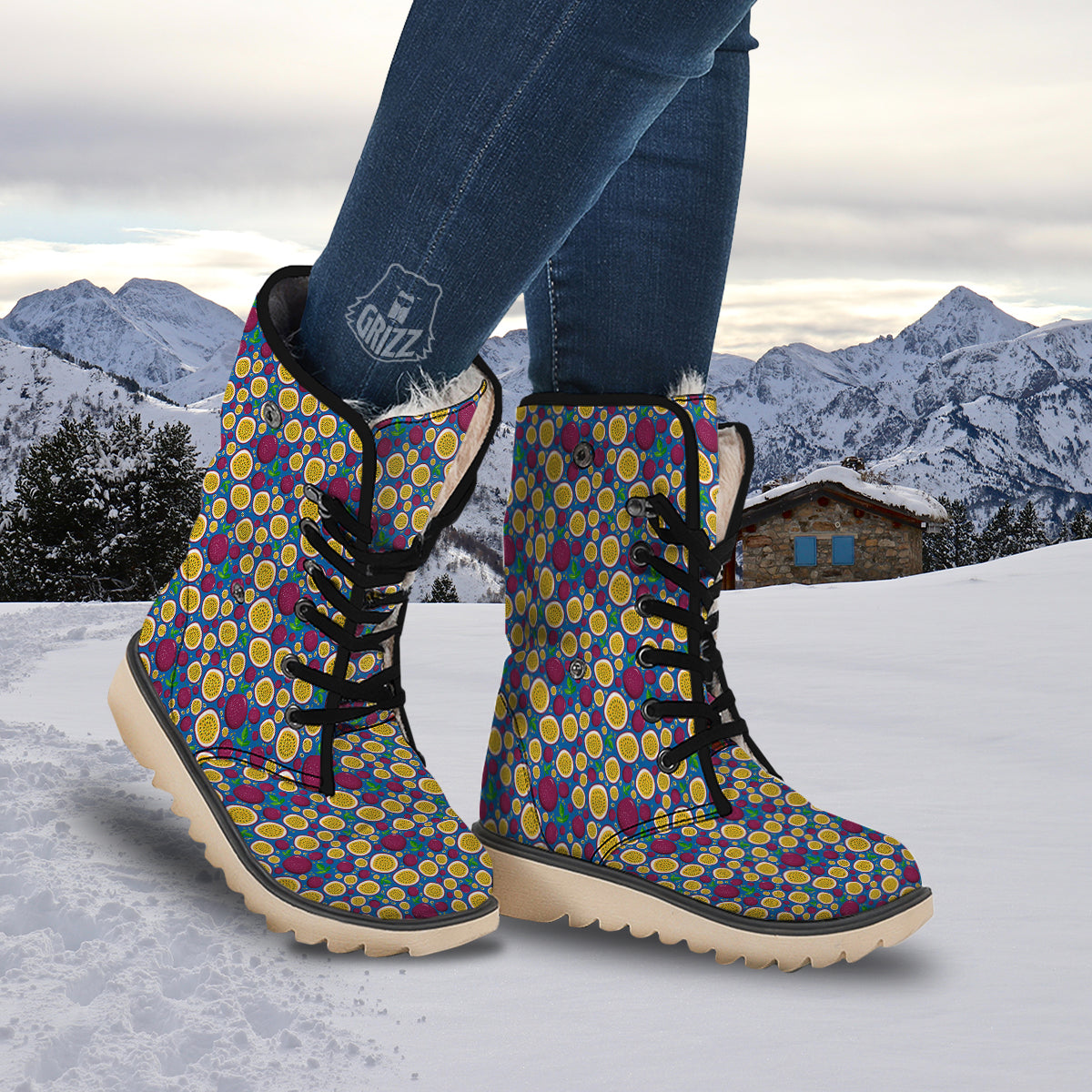 Blue Passion Fruit Print Pattern Snow Boots-grizzshop