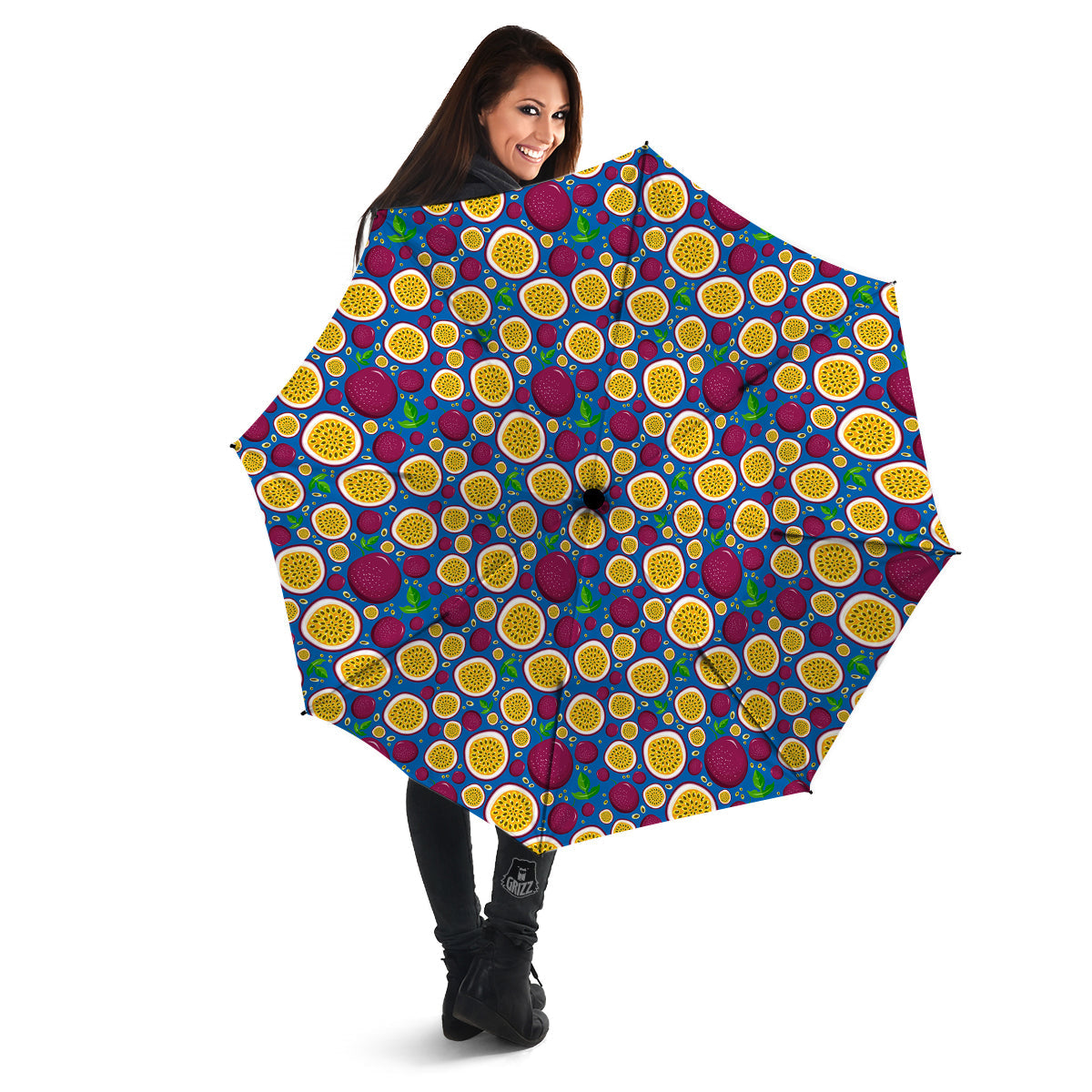 Blue Passion Fruit Print Pattern Umbrella-grizzshop