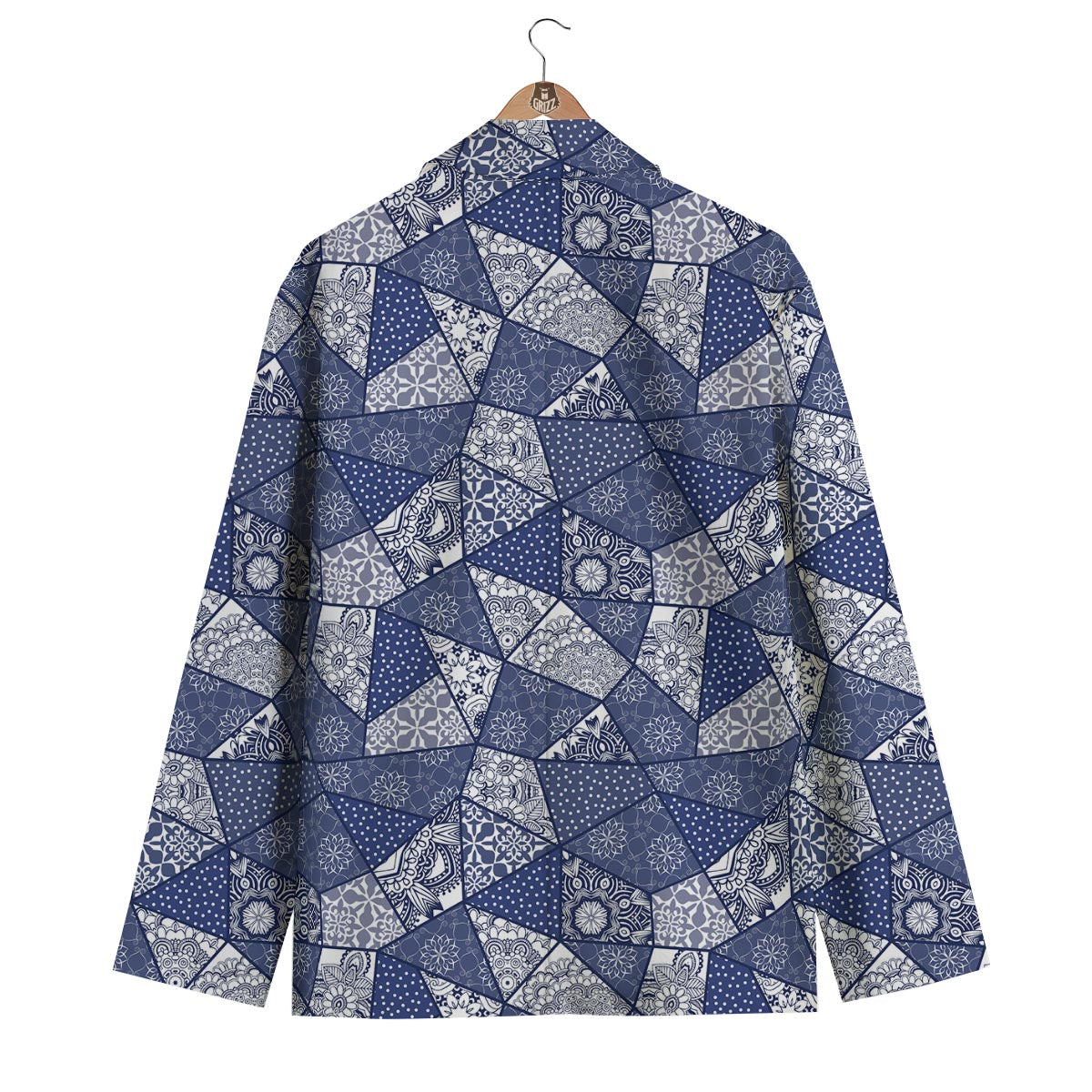 Blue Patchwork Pattern Print Men's Blazer-grizzshop