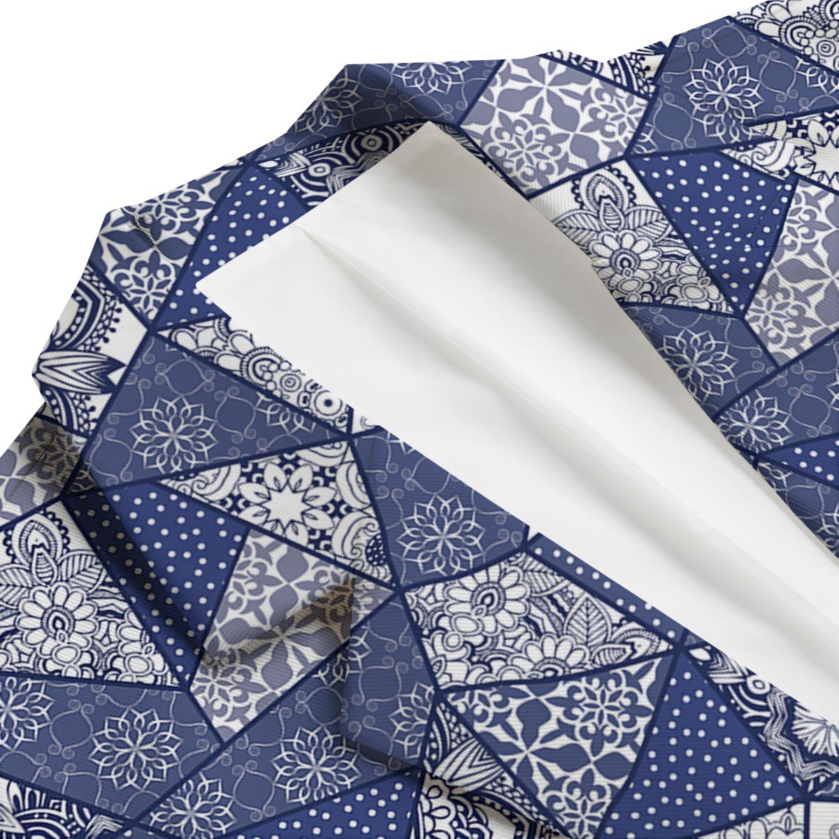 Blue Patchwork Pattern Print Men's Blazer-grizzshop