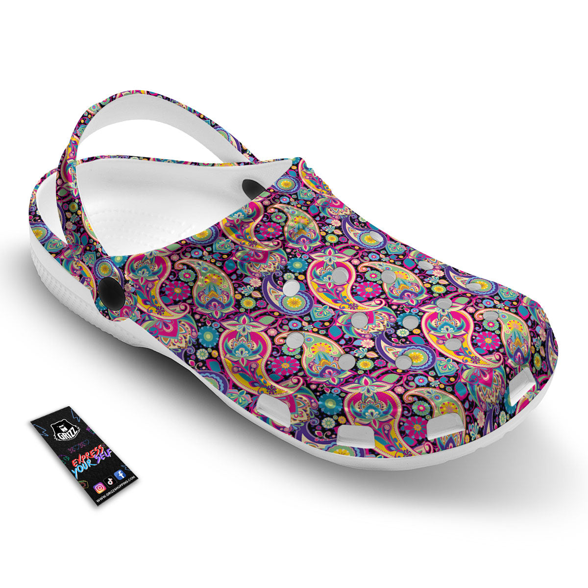 Blue Pink And Green Paisley Print Clog-grizzshop