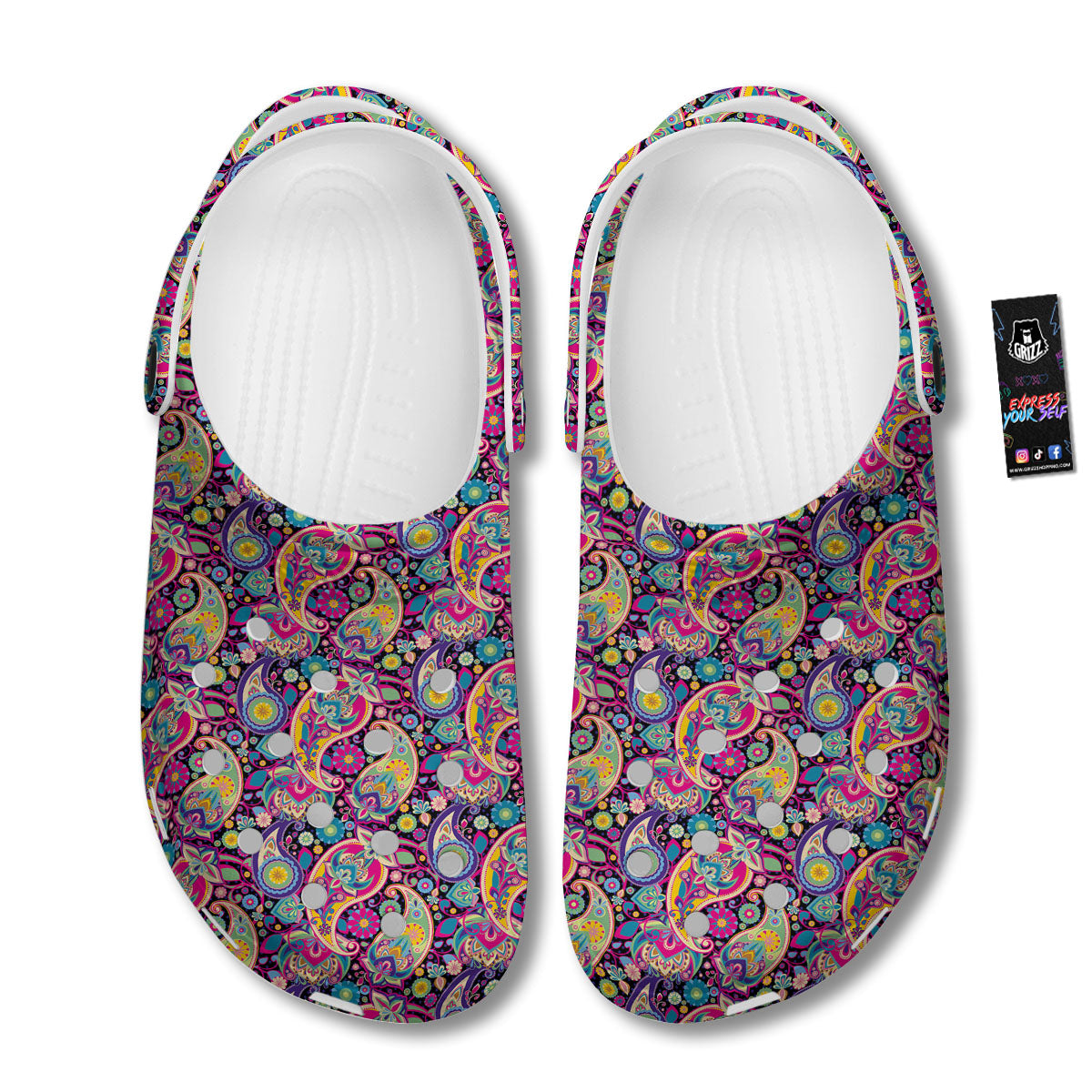 Blue Pink And Green Paisley Print Clog-grizzshop