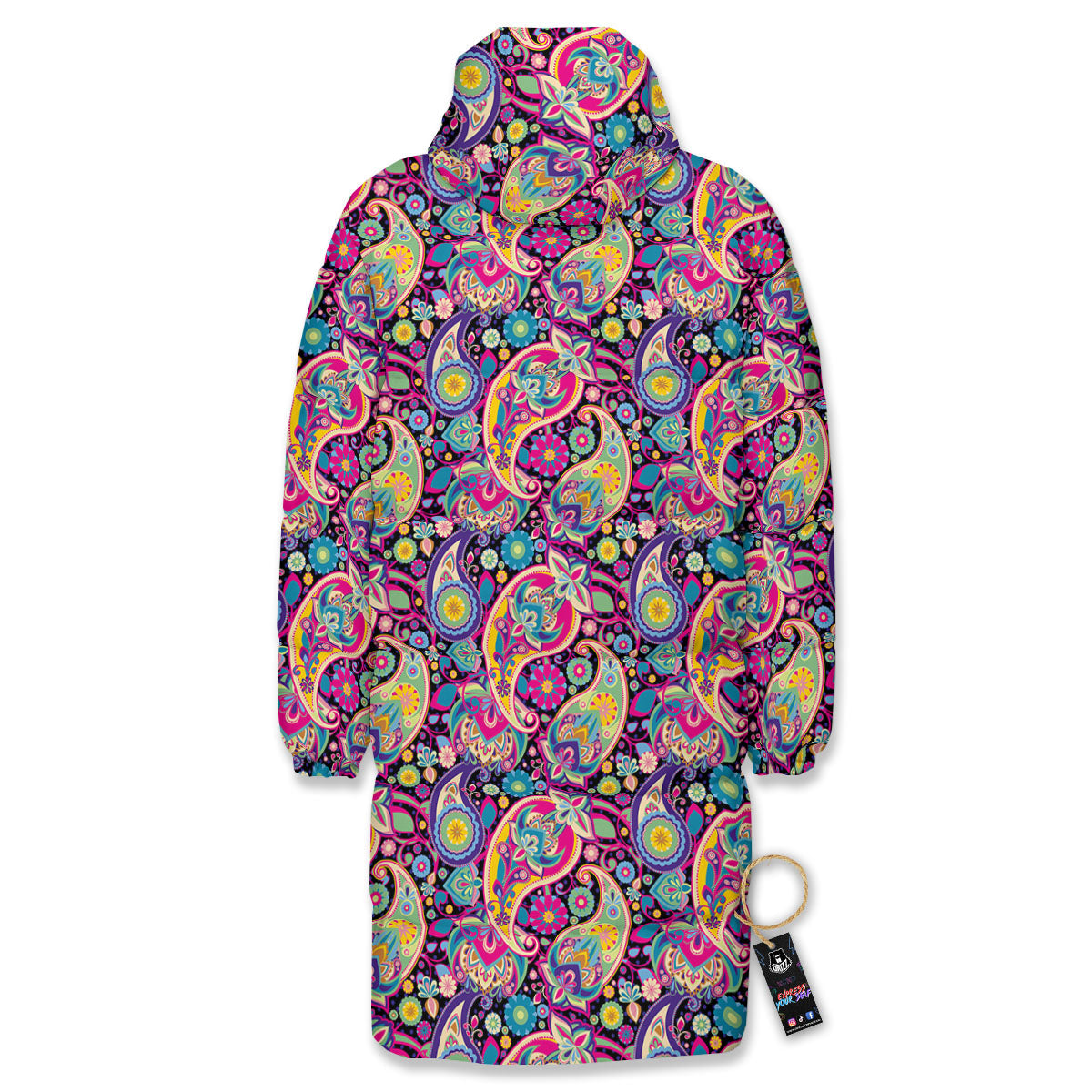 Blue Pink And Green Paisley Print Long Down Jacket-grizzshop