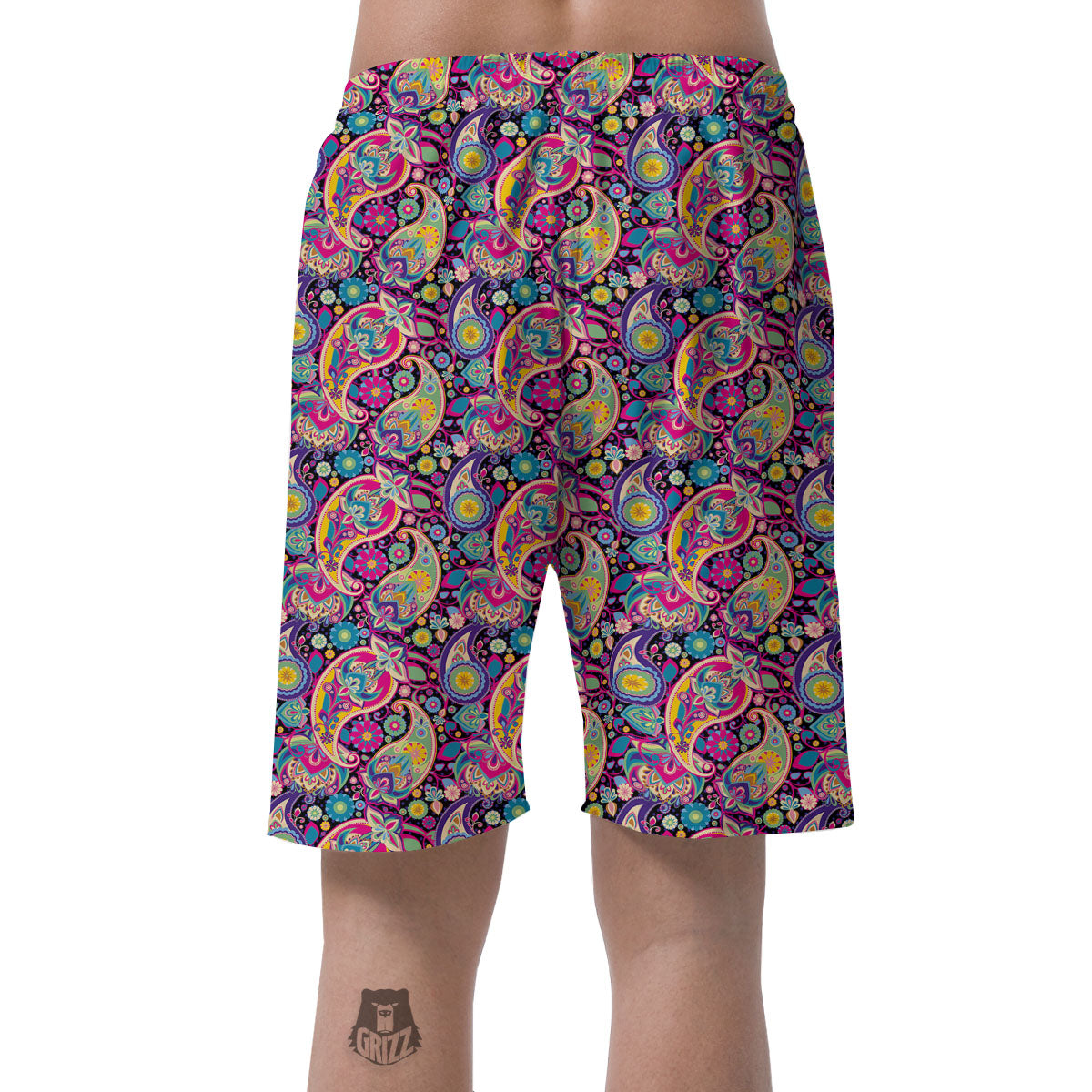 Blue Pink And Green Paisley Print Men's Shorts-grizzshop