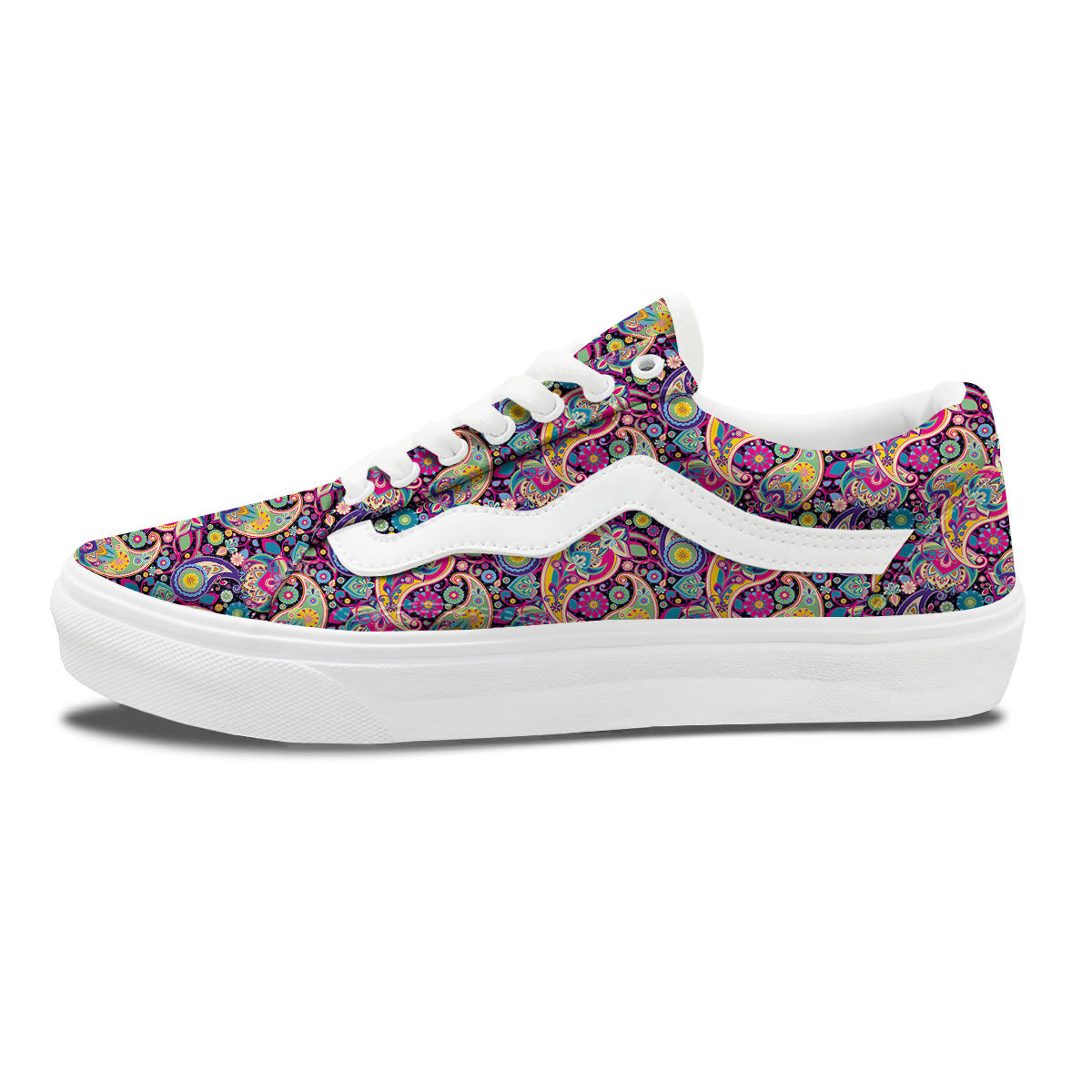 Blue Pink And Green Paisley Print Skate Shoes-grizzshop