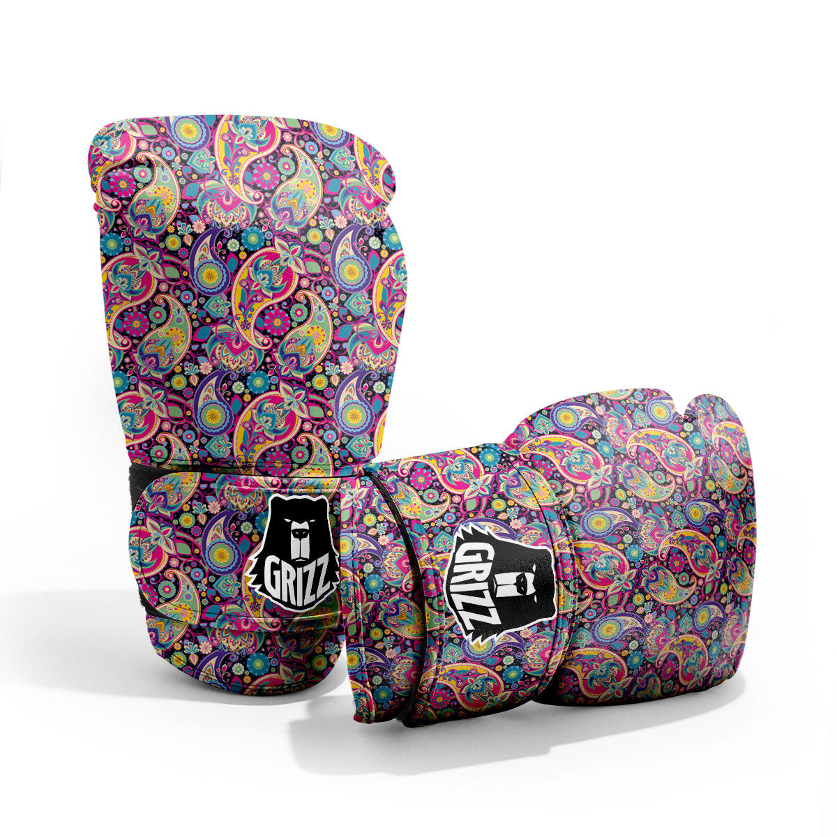 Blue Pink And Green Paisley Print Pro Boxing Glove