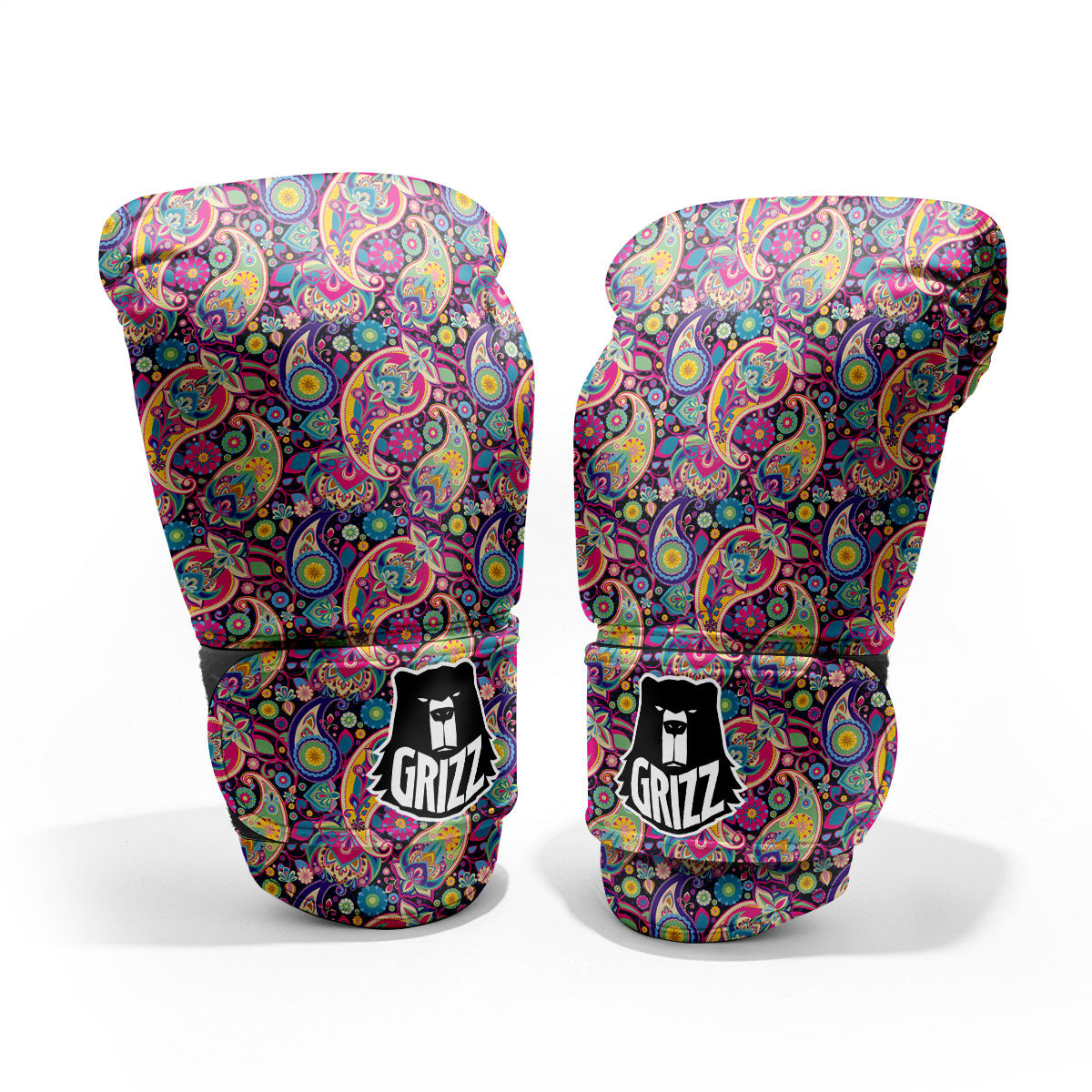 Blue Pink And Green Paisley Print Pro Boxing Glove