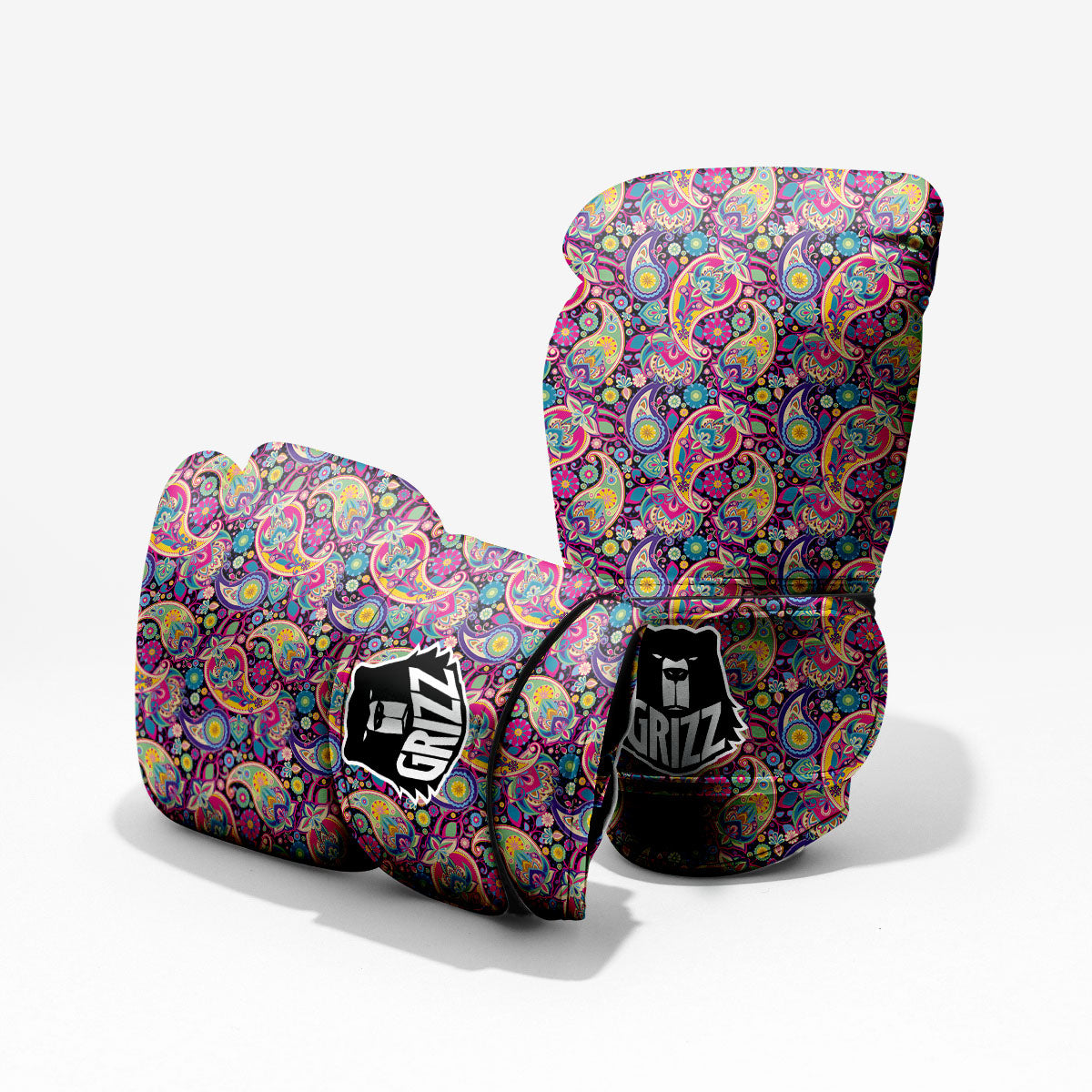 Blue Pink And Green Paisley Print Pro Boxing Glove