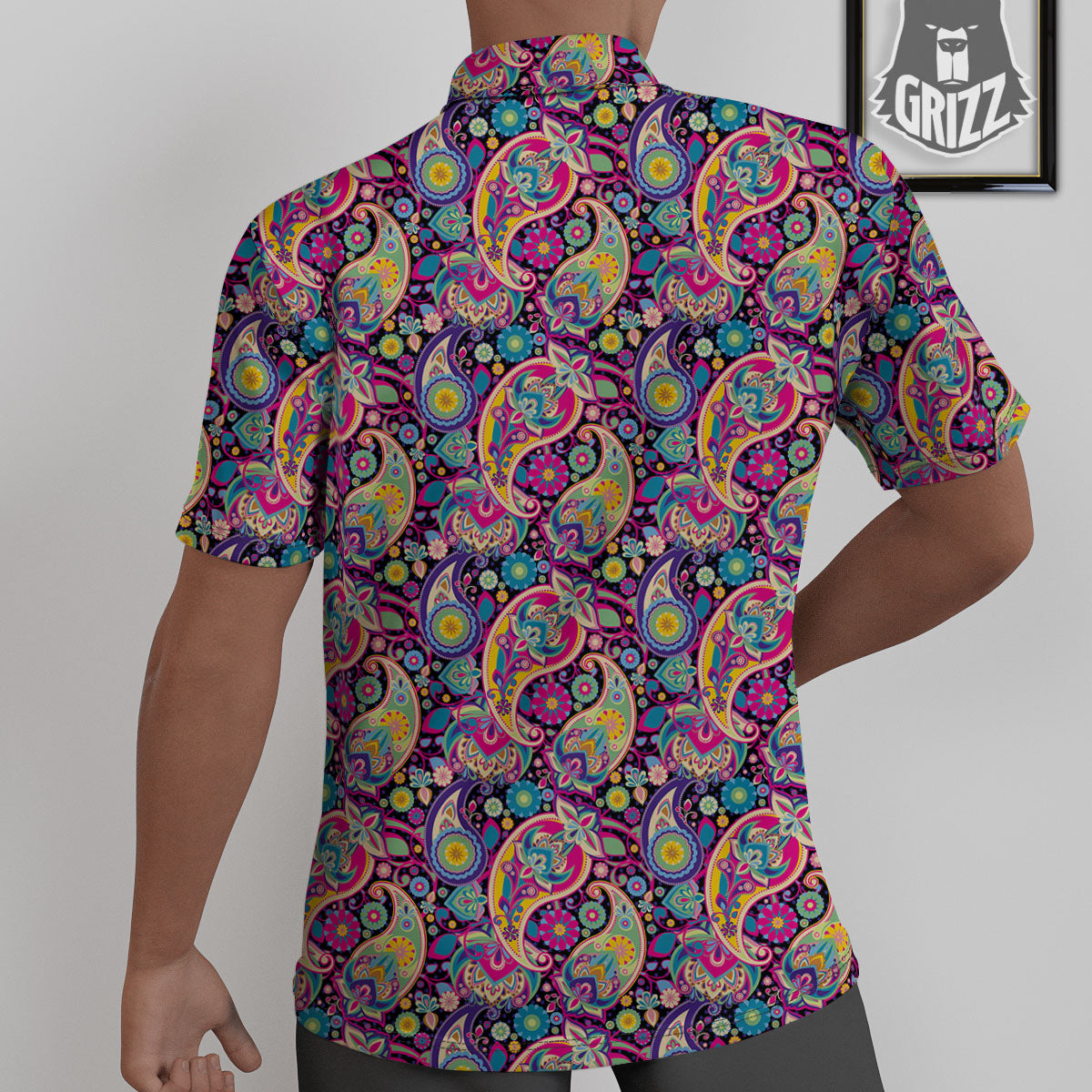 Blue Pink And Green Paisley Print Untucked Shirts-grizzshop