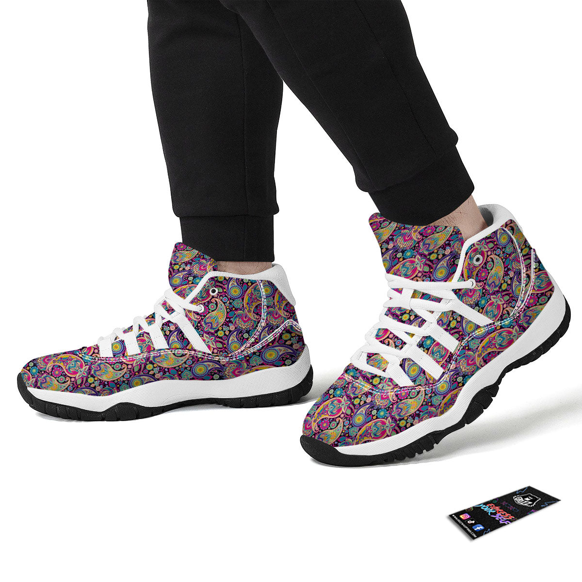 Blue Pink And Green Paisley Print White Bball Shoes-grizzshop