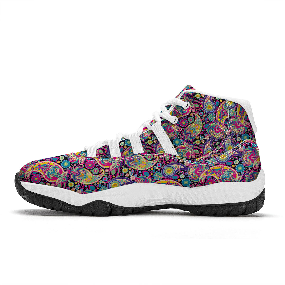 Blue Pink And Green Paisley Print White Bball Shoes-grizzshop