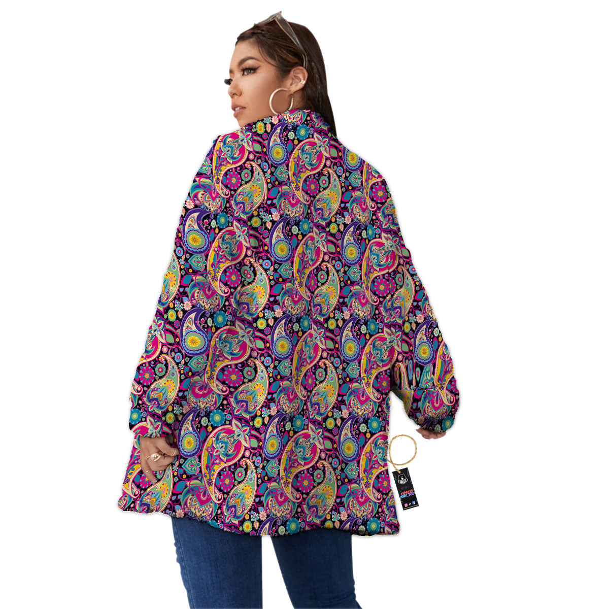 Blue Pink And Green Paisley Print Women's Sherpa Jacket-grizzshop