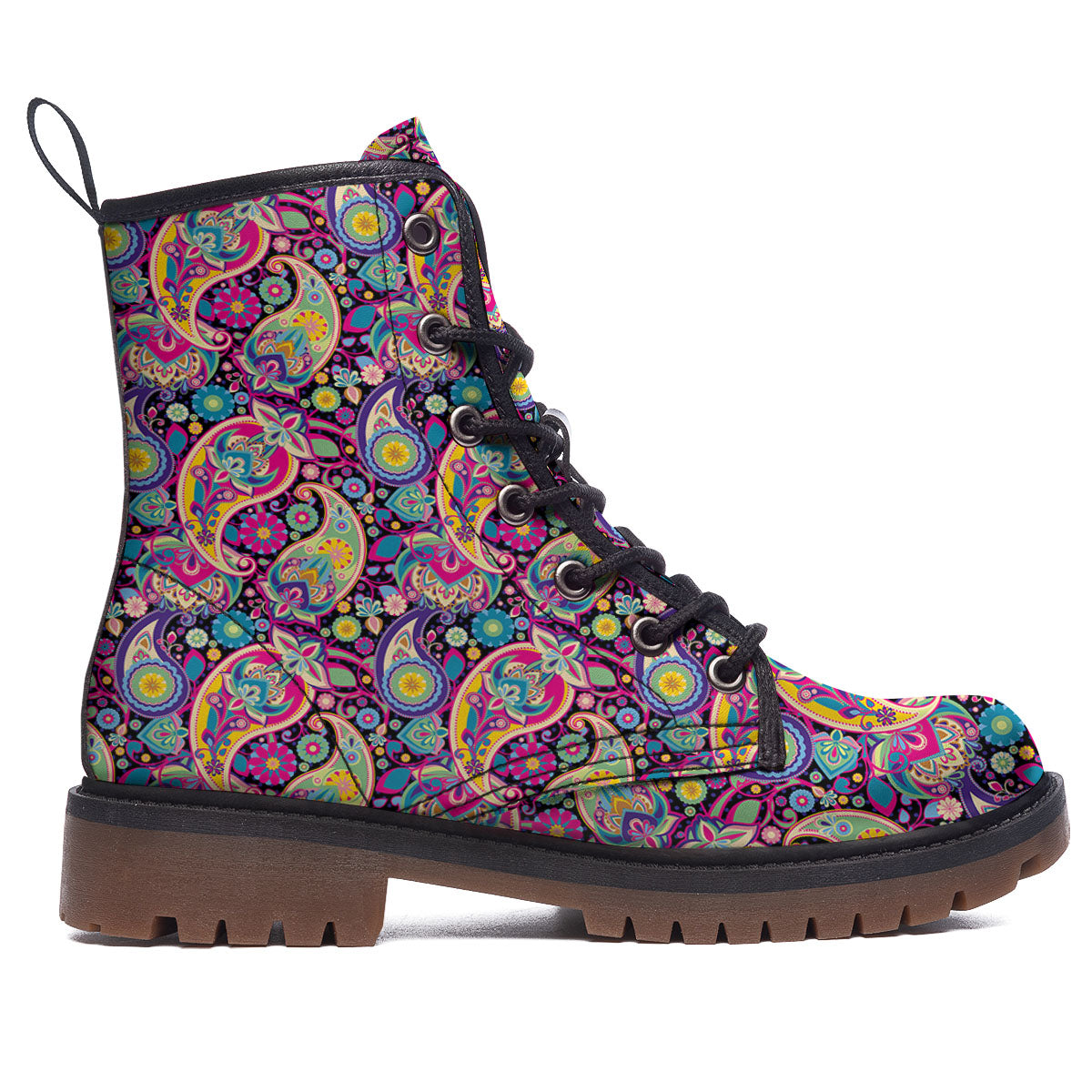 Blue Pink And Green Paisley Print Work Boots-grizzshop