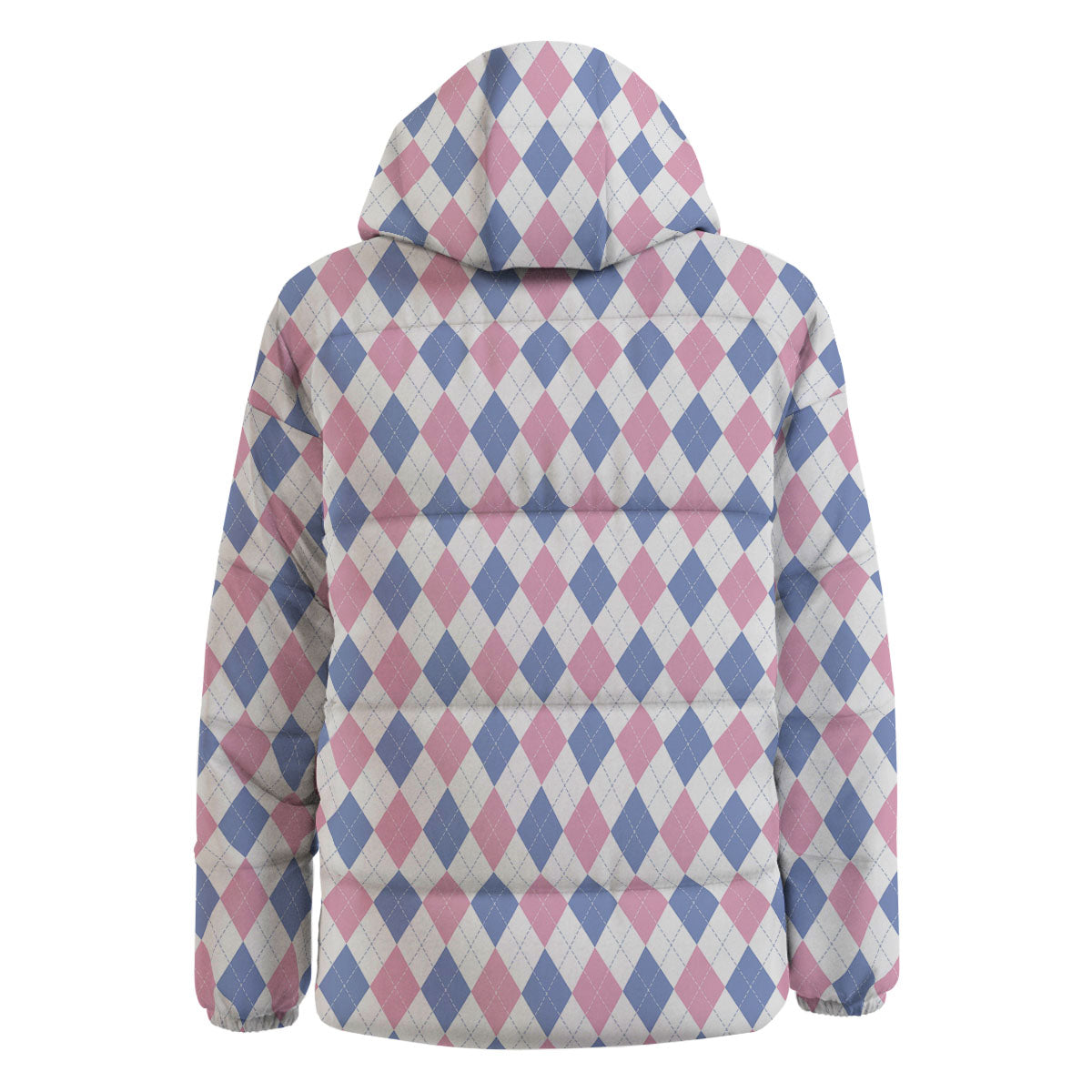 Blue Pink And White Argyle Print Pattern Down Jacket-grizzshop
