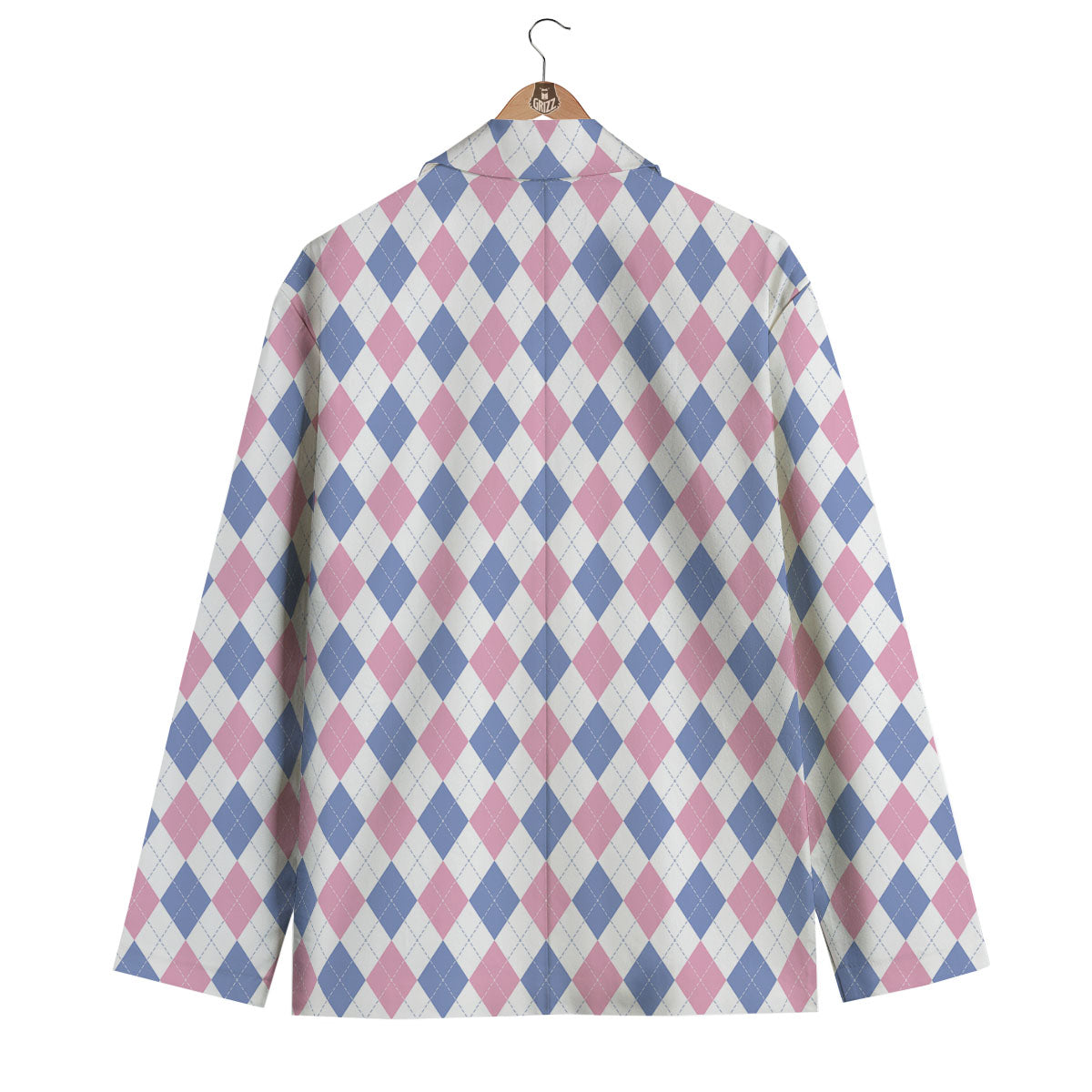 Blue Pink And White Argyle Print Pattern Men's Blazer-grizzshop