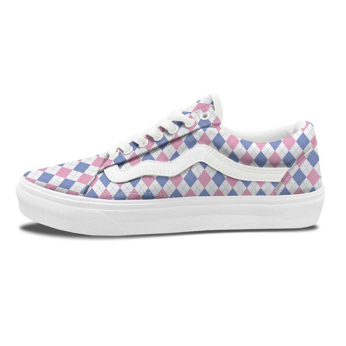 Blue Pink And White Argyle Print Pattern Skate Shoes-grizzshop