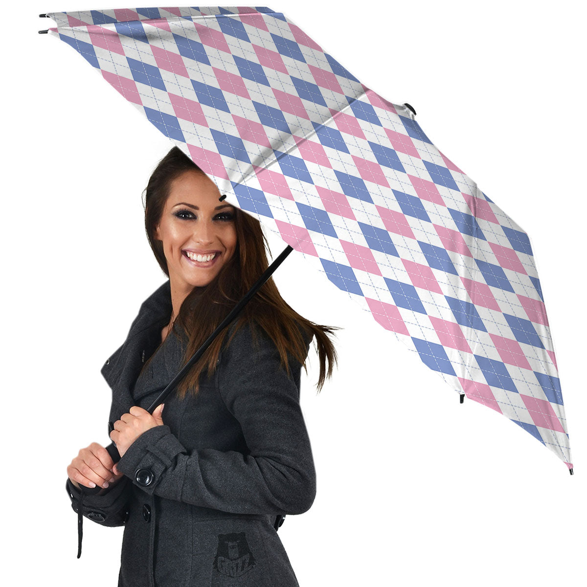 Blue Pink And White Argyle Print Pattern Umbrella-grizzshop