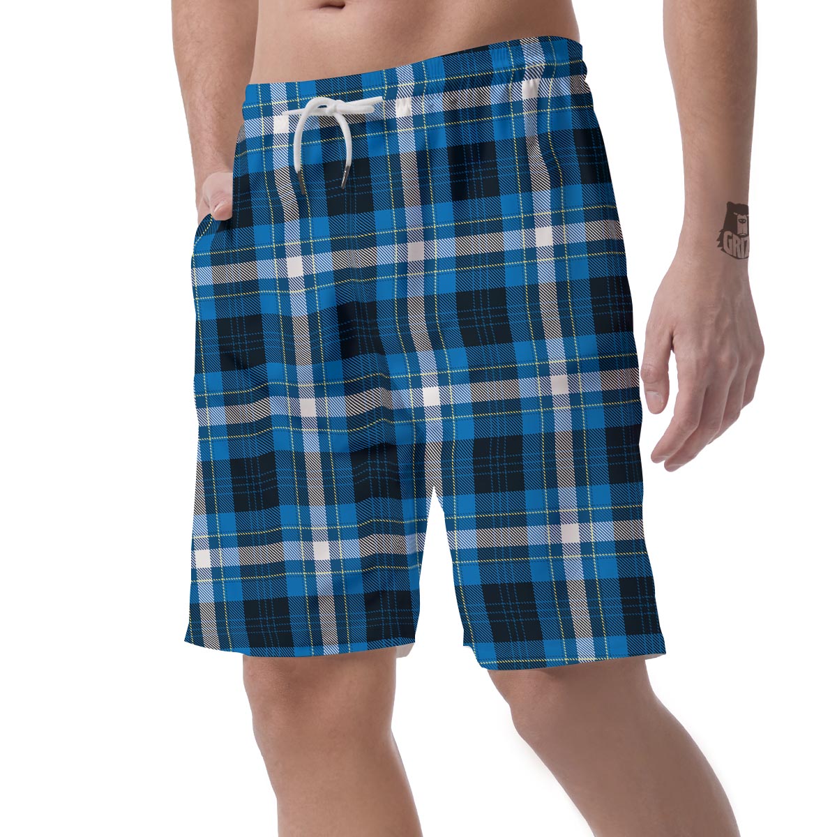 Blue Plaid Tartan Scottish Men's Shorts-grizzshop