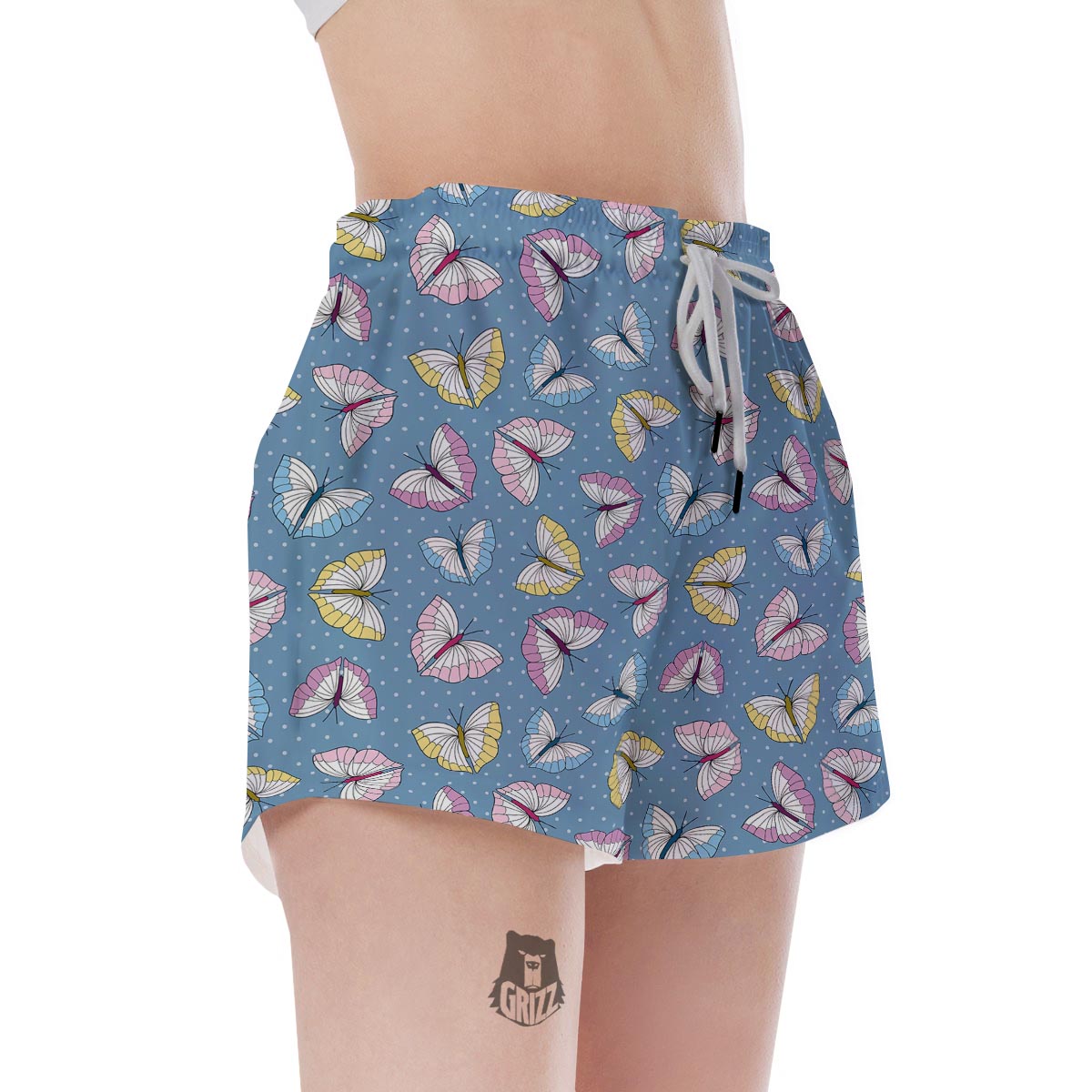 Blue Polka Dots Butterfly Print Women's Shorts-grizzshop