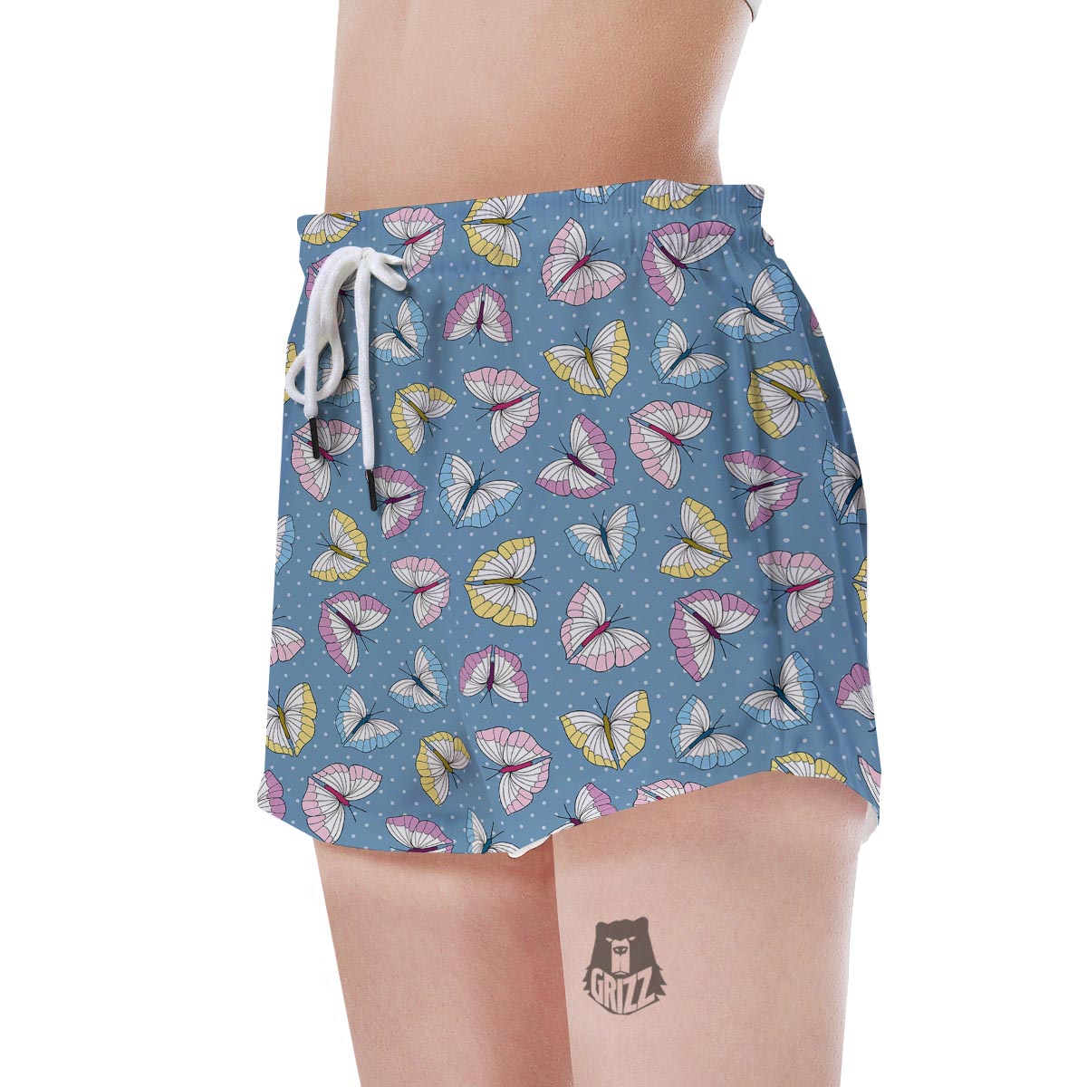 Blue Polka Dots Butterfly Print Women's Shorts-grizzshop