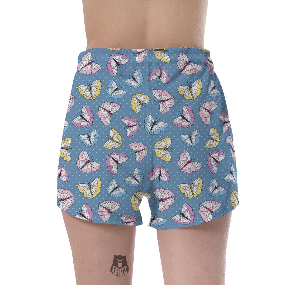 Blue Polka Dots Butterfly Print Women's Shorts-grizzshop