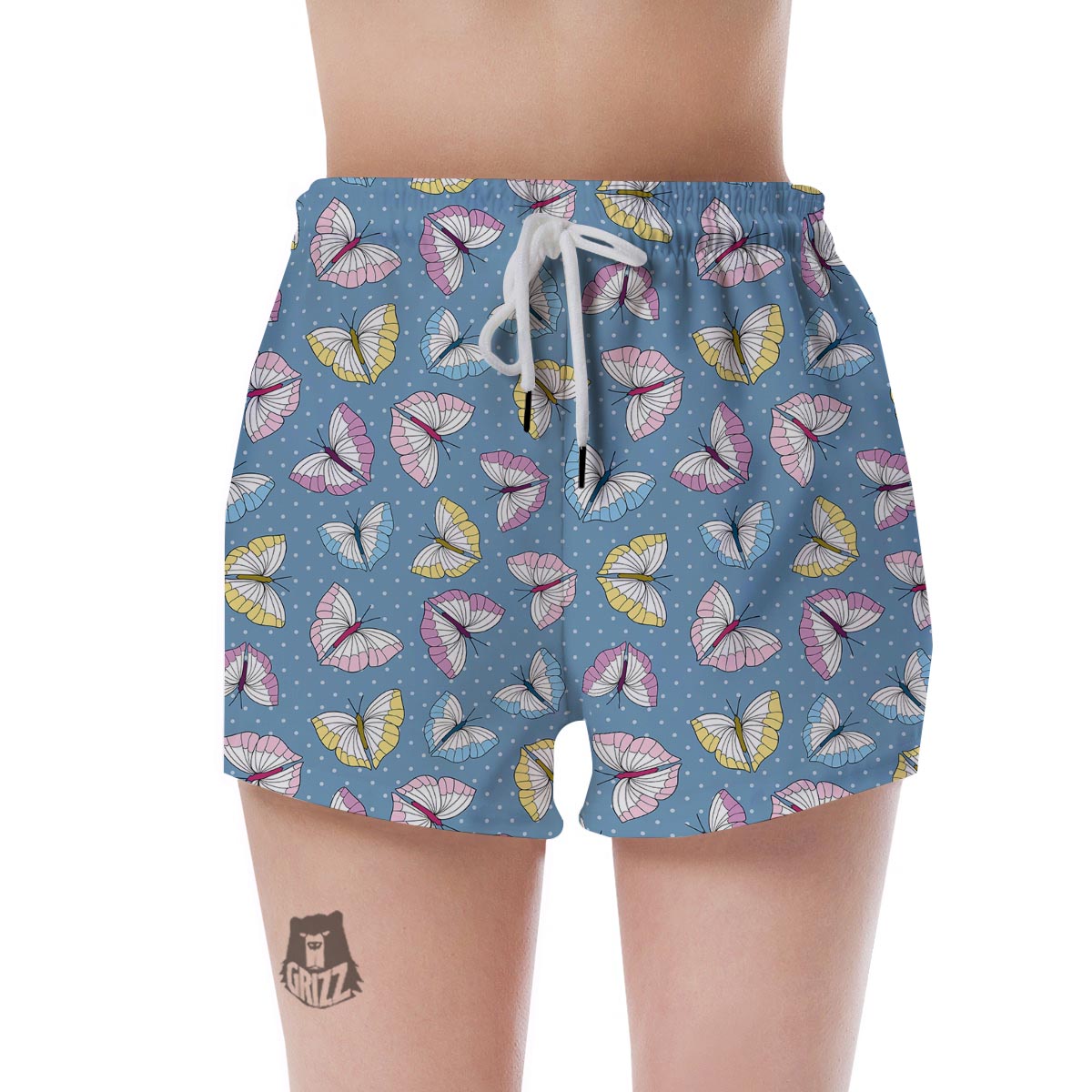 Blue Polka Dots Butterfly Print Women's Shorts-grizzshop