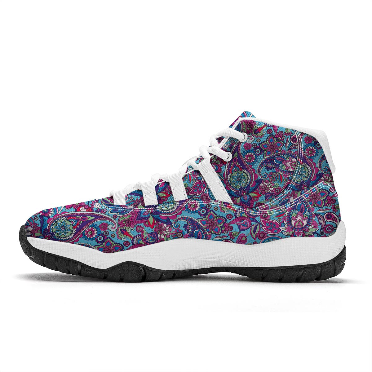 Blue Purple Red Paisley Pattern Print White Bball Shoes-grizzshop
