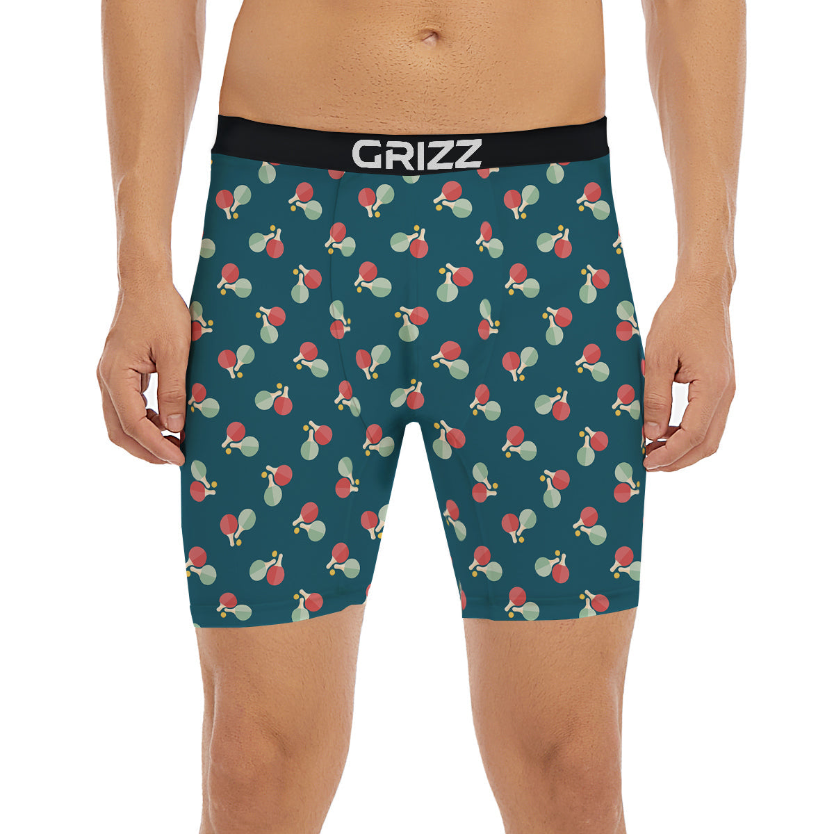 Blue Red Pingpong Print Pattern Boxer Briefs-grizzshop