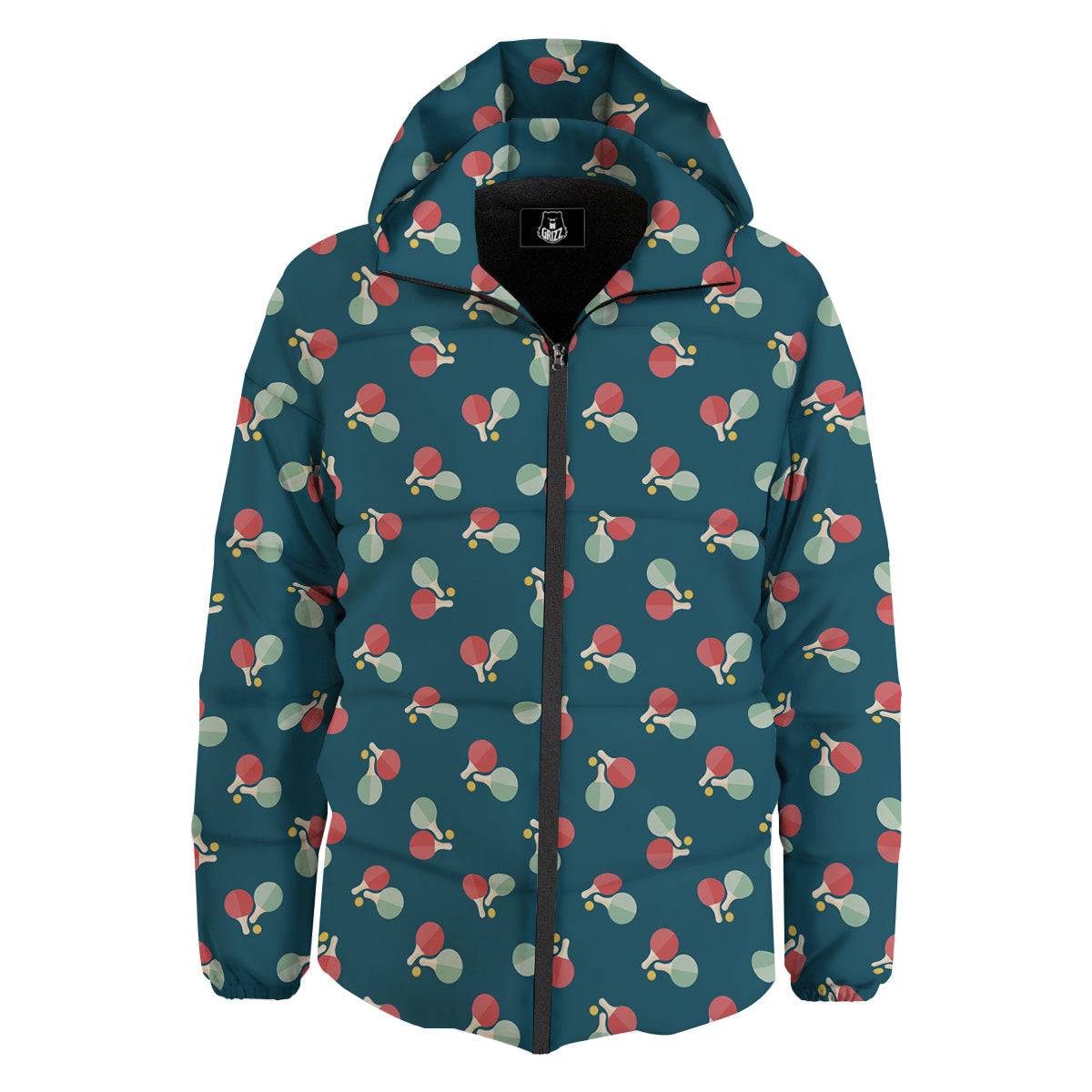 Blue Red Pingpong Print Pattern Down Jacket-grizzshop